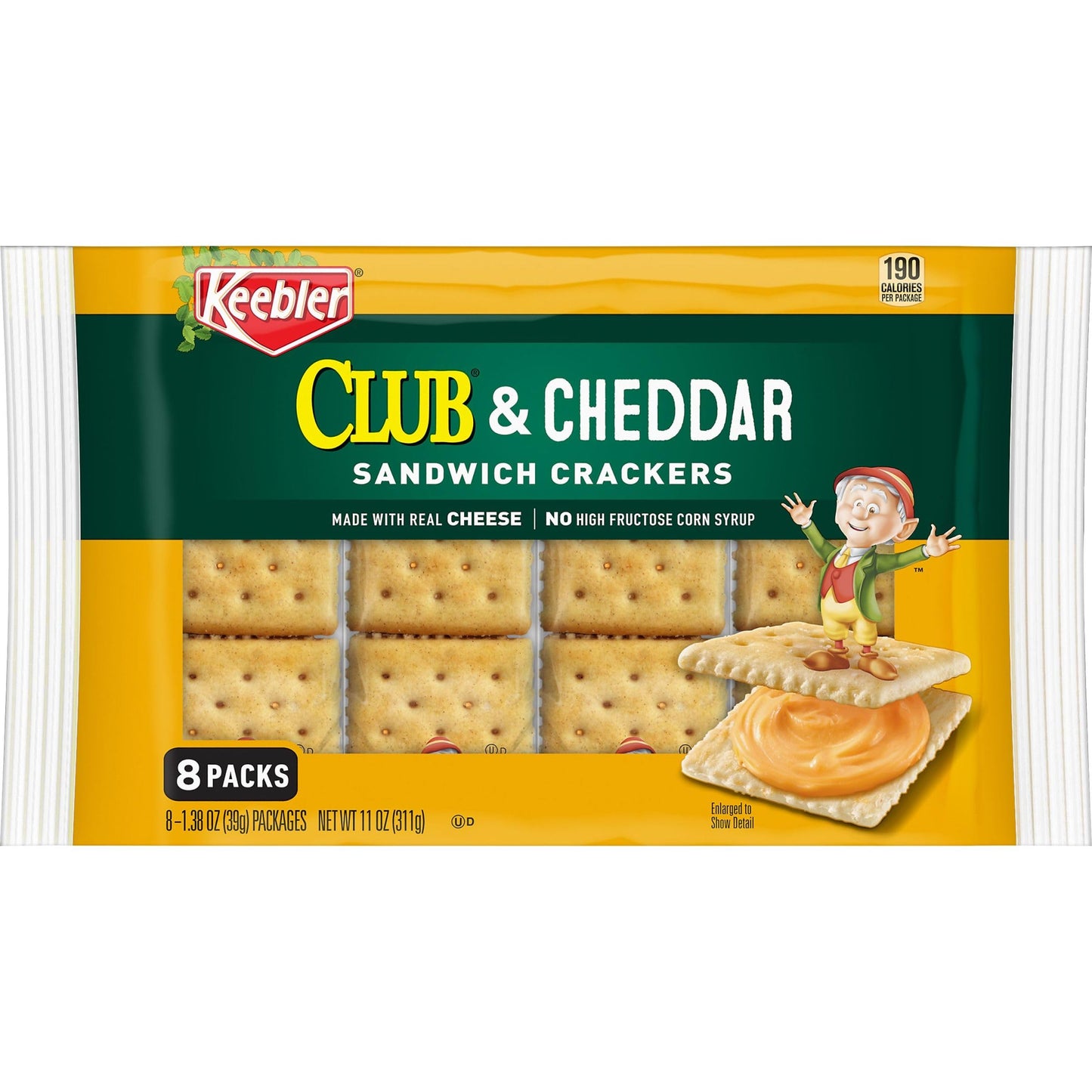 Keebler Sandwich Crackers, Single Serve Snack Crackers, Lunch Snacks, Club and Cheddar, 11oz Tray (8 Packs)