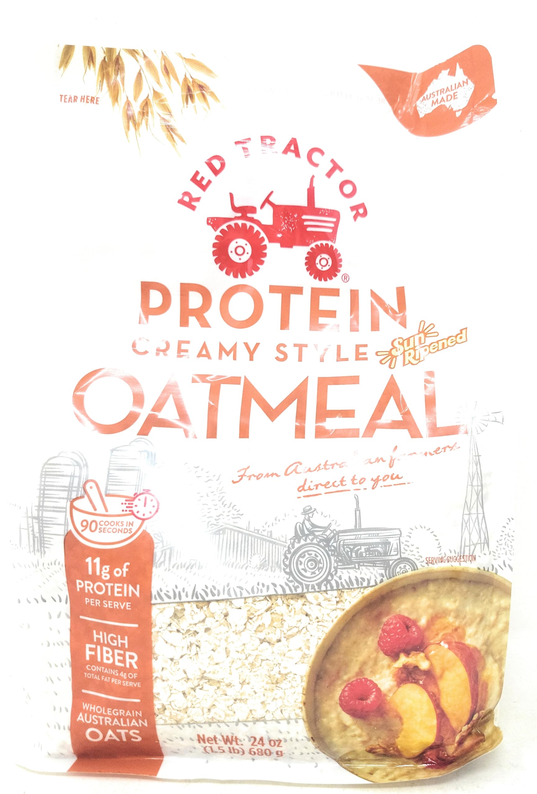 Red Tractor Protein Creamy Style Oatmeal, High Fiber, 11g Protein, 24 oz