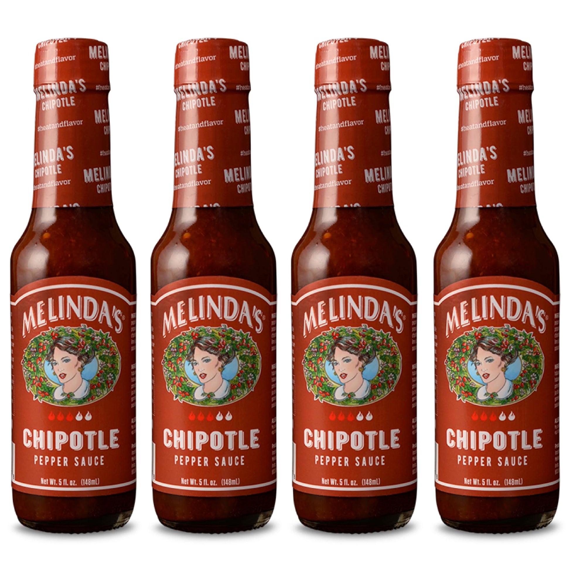 Melindas Chipotle Hot Sauce - Gourmet Chipotle Sauce - Made With Fresh Peppers  Carrots  Onion  Papaya & Lime Juice - Keto  Vegan  Gluten Free- 5Oz  4 Pack