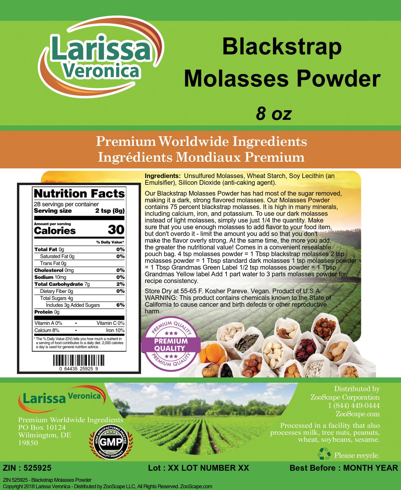 Blackstrap Molasses Powder (8 Oz, Zin: 525925) - 2 Pack