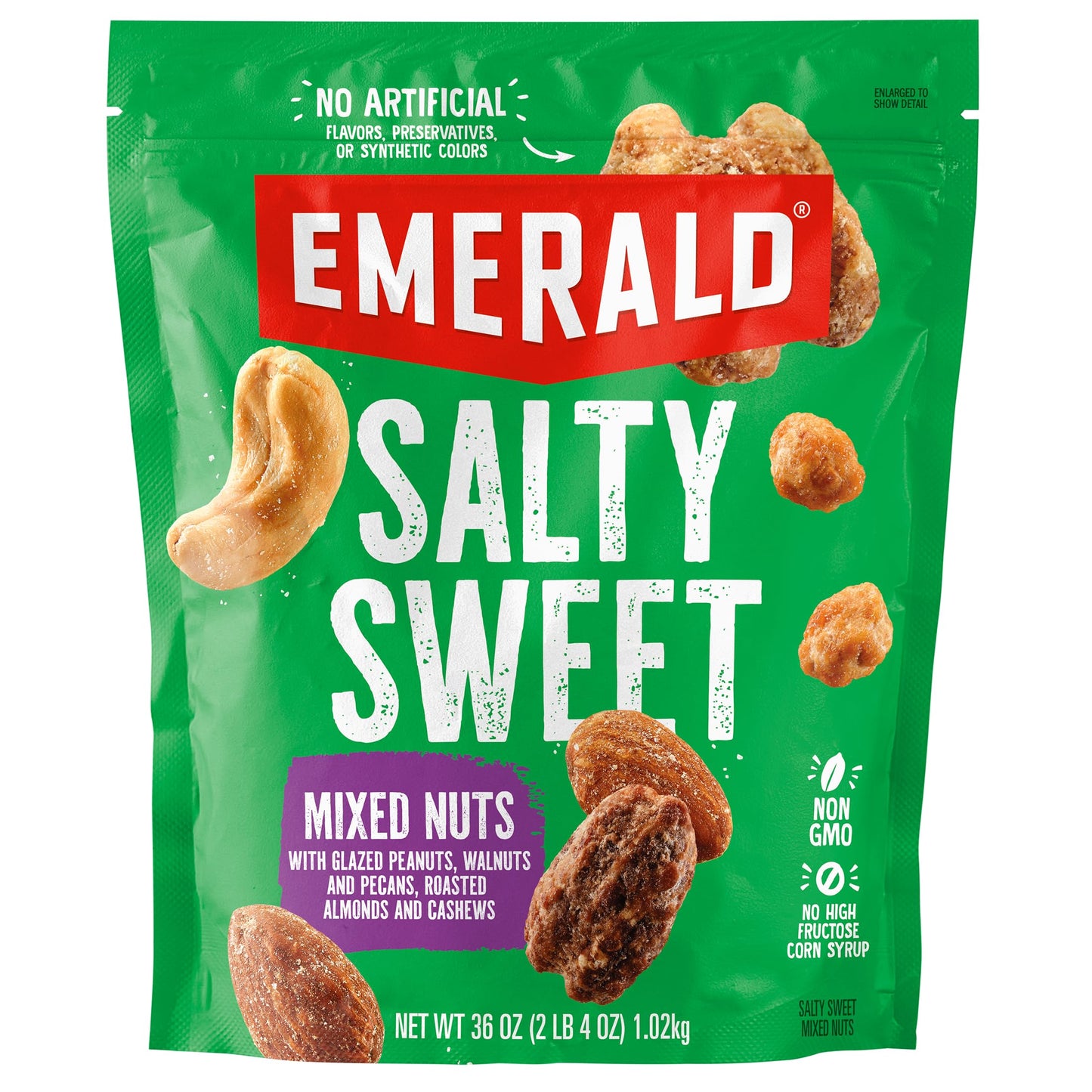 Emerald Salty Sweet Mixed Nuts (1-Pack) | 36oz Resealable Bulk Bag | Features Glazed Peanuts, Walnuts & Pecans, & Roasted Almond