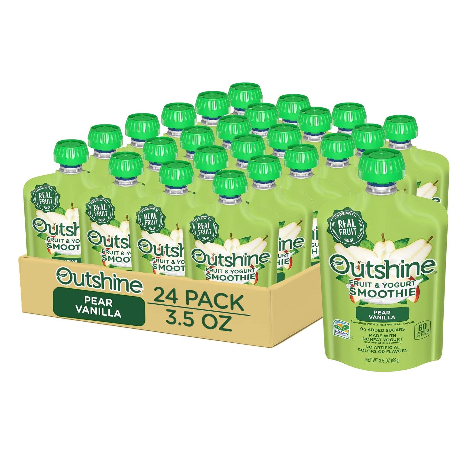 Outshine Pear Vanilla Yogurt Smoothie Pouches - Fruit Pouches, Ready-To-Drink Smoothies, Kids & Adults Pureed Foods - Fruit Pouc