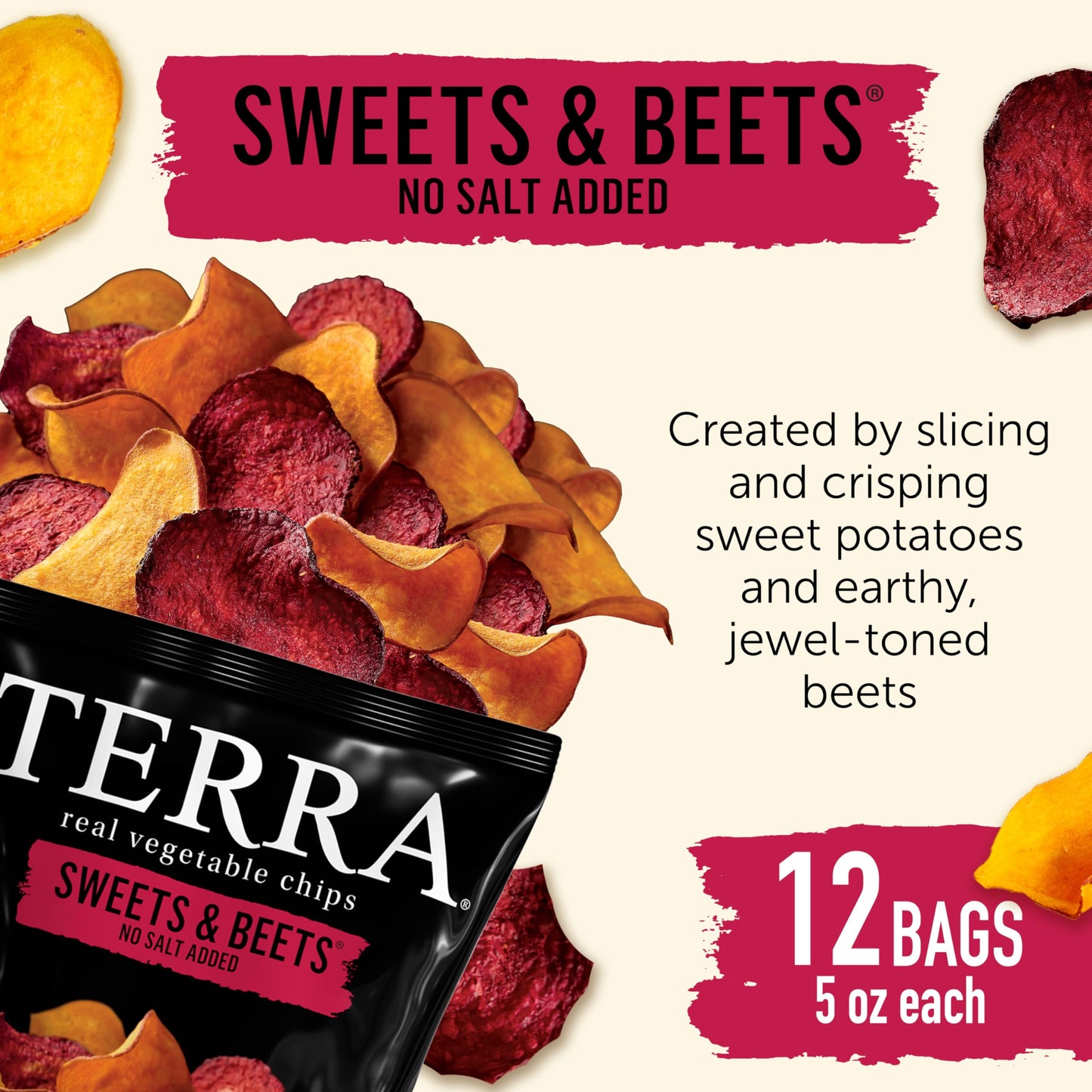 Terra Vegetable Chips, No Salt Added, 5 oz. (Pack of 12), Black, Model 00573816