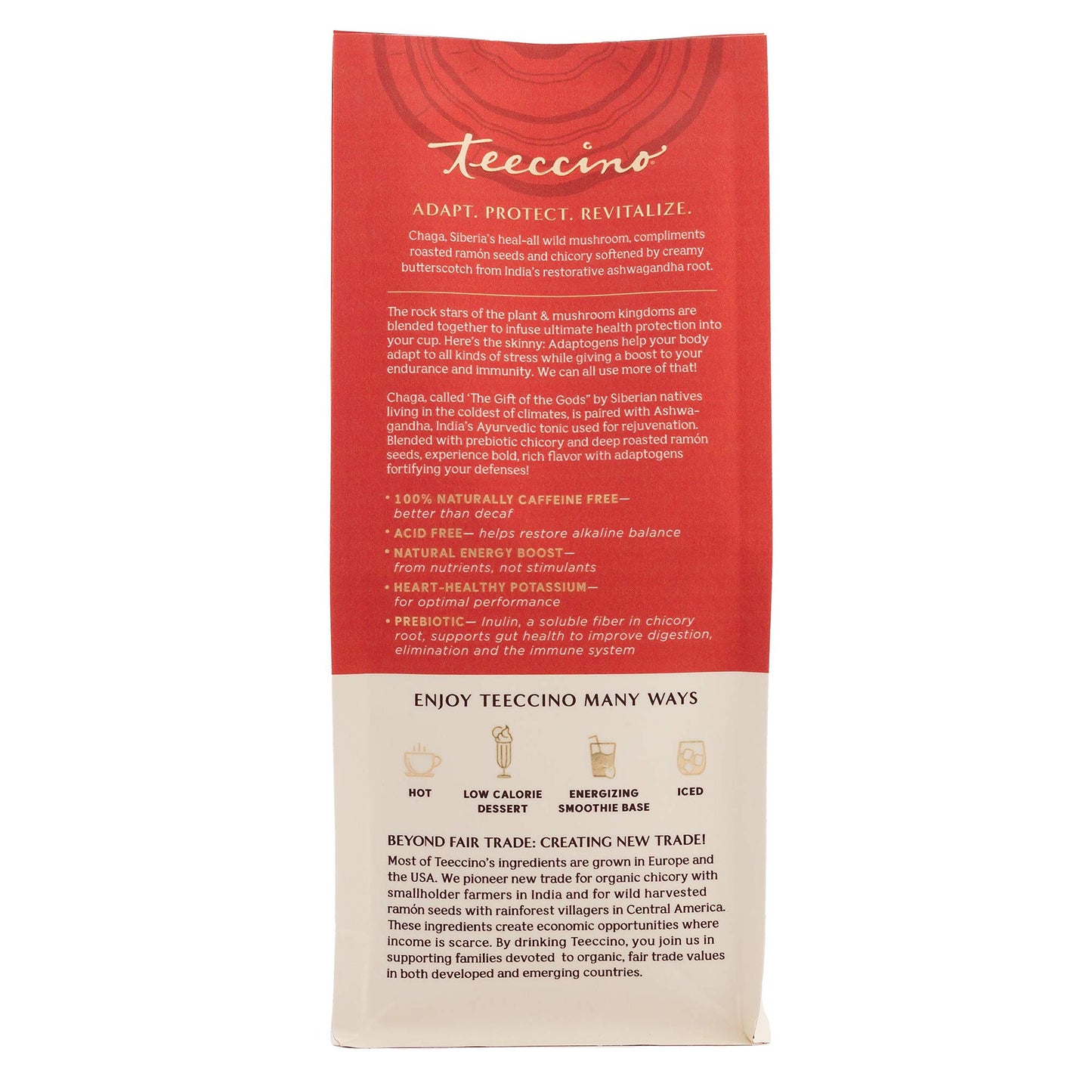 Teeccino Coffee Alternative, Chaga Ashwagandha, Butterscotch Cream, Organic, Caffeine Free, 10 oz (Pack of 6), Natural