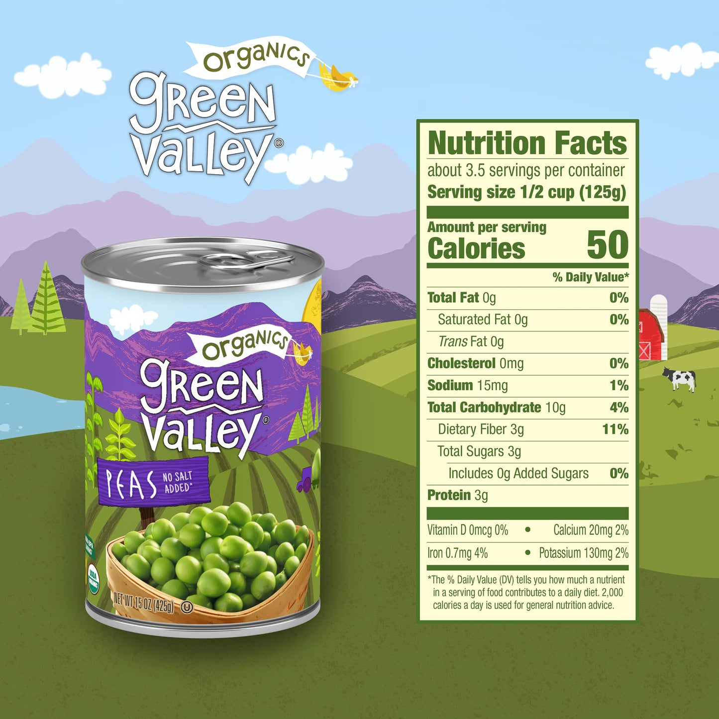 Green Valley Organics Peas | Certified Organic | Deliciously Succulent, Creamy Sweet | 15 Oz Can (Pack Of 4)