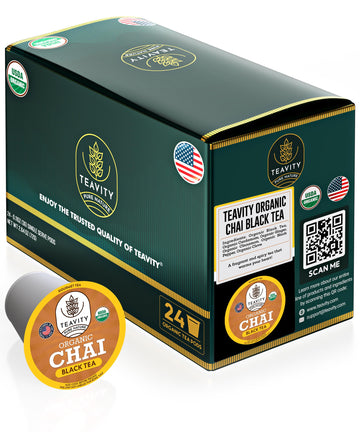 Organic Chai Black Tea Pods for Keurig Naturally Caffeinated by Teavity (24 Tea Pods)