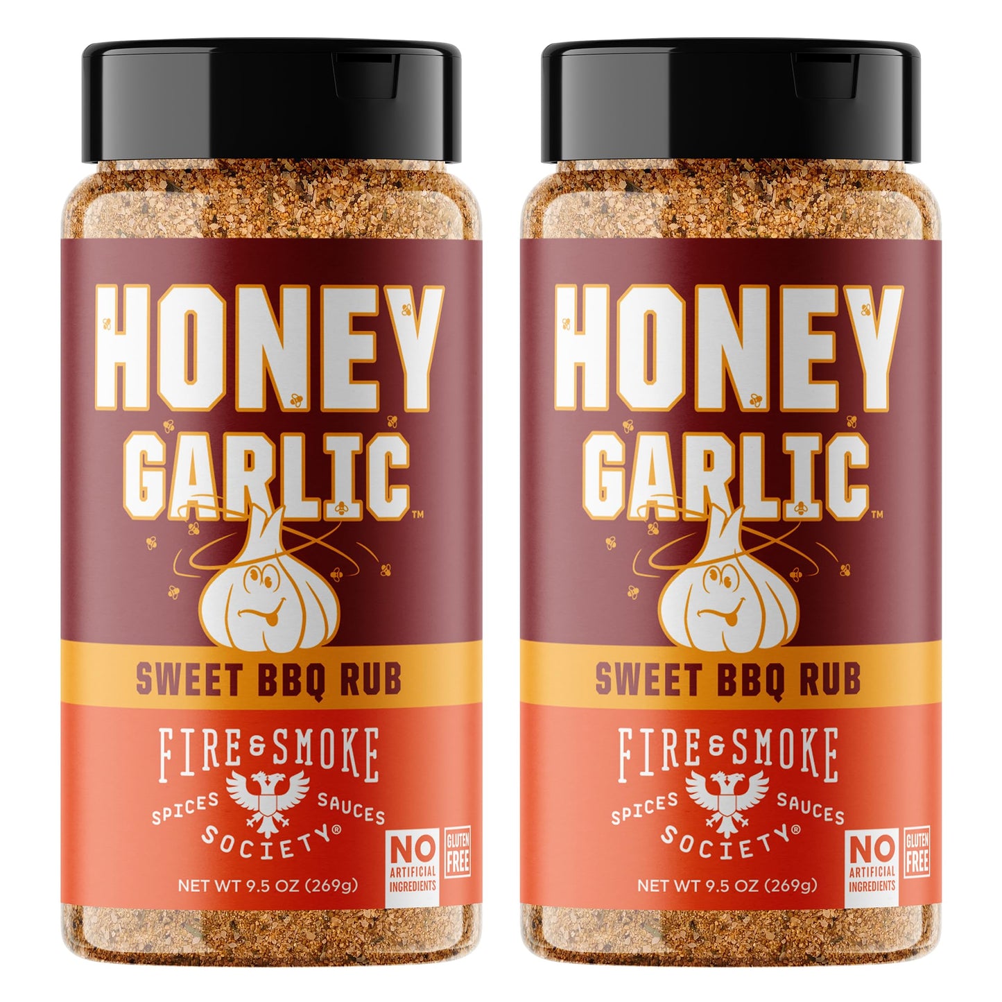 Fire & Smoke Society Honey Garlic BBQ Rub, 12.5 oz (Pack of 2), Seasoning for Smoking and Grilling, Perfect for Ribs, Chicken, and Burgers