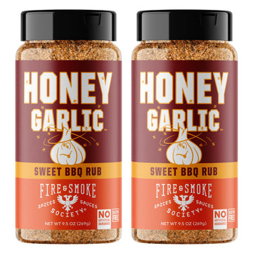 Fire & Smoke Society Honey Garlic BBQ Rub, 12.5 oz (Pack of 2), Seasoning for Smoking and Grilling, Perfect for Ribs, Chicken, and Burgers