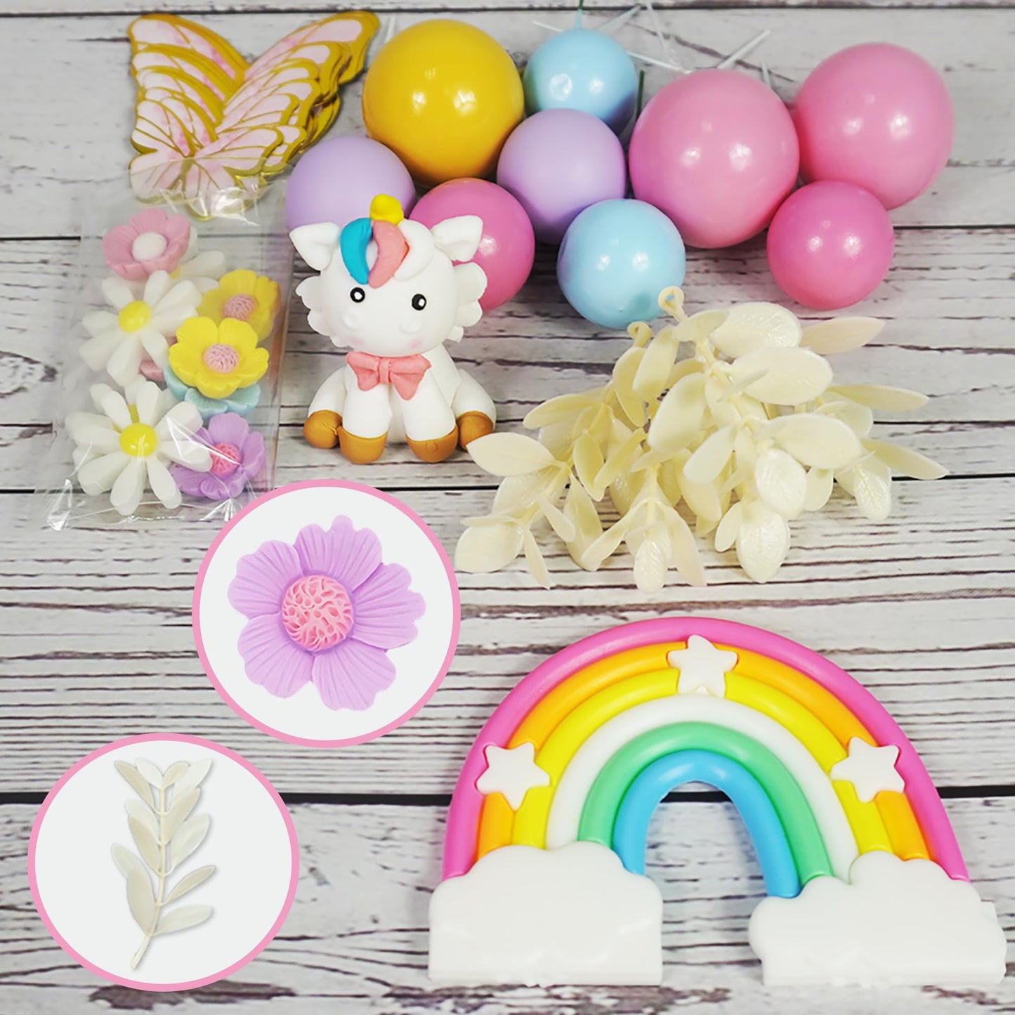 37 Pcs Unicorn Cake Topper, Unicorn Rainbow Cake Decorations With Rainbow Stars Unicorn Balls Happy Birthday Cake Decorations Fo