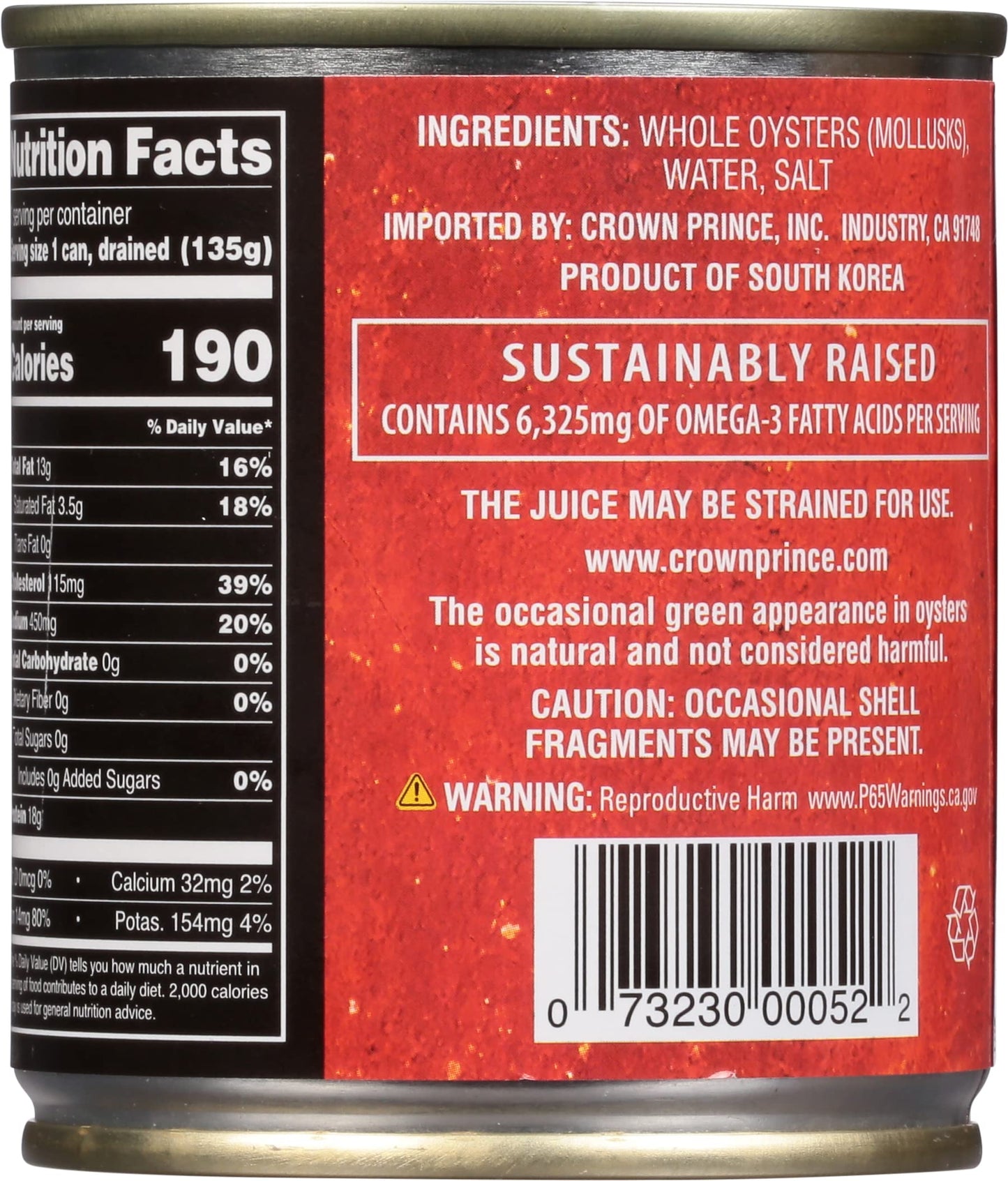Crown Prince Whole Boiled Oysters, 8-Ounce Cans (Pack Of 12)