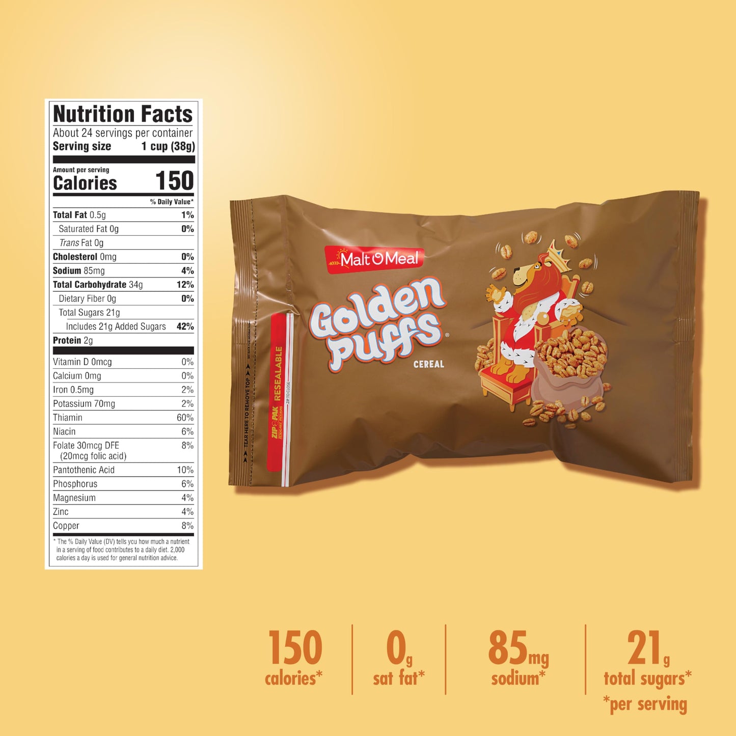 Malt-O-Meal Golden Puffs® Kids Breakfast Cereal, Family Size Bulk Bagged Cereal, 32 Oz. Bag