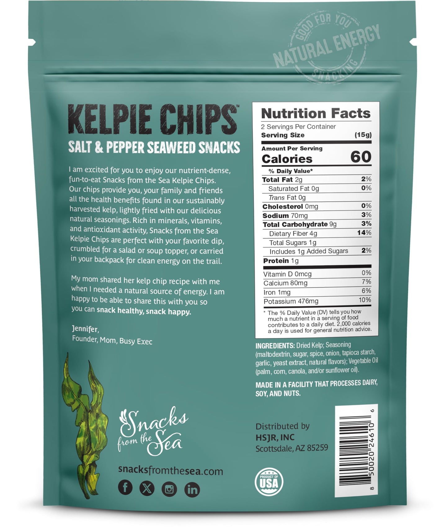 Salt And Pepper,1Oz, 3Bags, Kelpie Chips Healthy Snack Natural Kelp Seaweed Chips Superfood Nutrient Explosion (3 Bags, Salt And