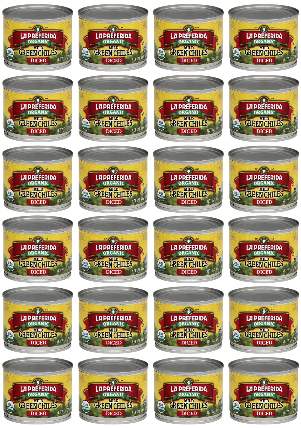 La Preferida Organic Green Chiles, MildDiced, 4 Ounce (Pack of 24)