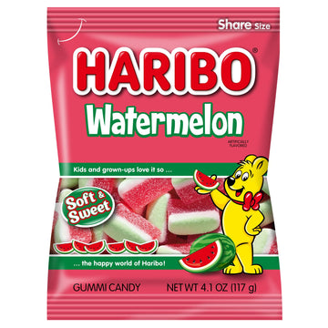 Haribo Gummi Candy, Watermelon Gummy Candy, 4.1 Ounce Share Size Bags (Pack Of 12) Delicious Soft, Chewy & Juicy Sweet Snacks, F