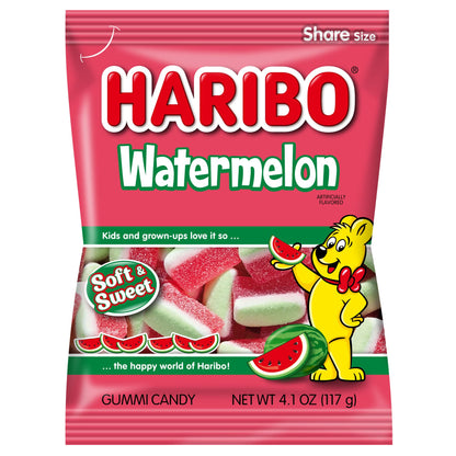 HARIBO Gummi Candy, Watermelon Gummy Candy, 4.1 Ounce Share Size Bags (Pack of 12) Delicious Soft, Chewy & Juicy Sweet Snacks, F