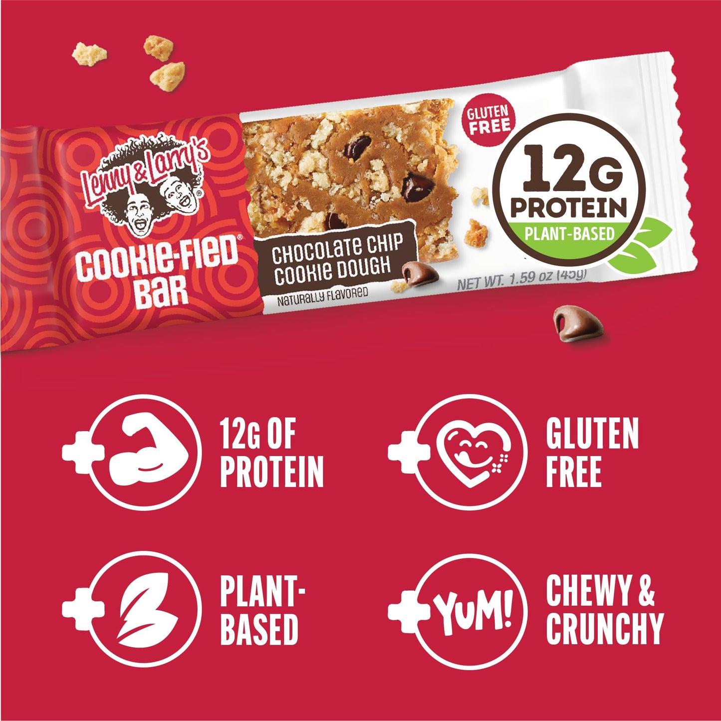 Lenny & Larrys Chocolate Chip Cookie Dough Protein Bar – Vegan, Non-GMO, Gluten Free, 12g Protein, 5g Fiber, 1 count (Pack of 9)
