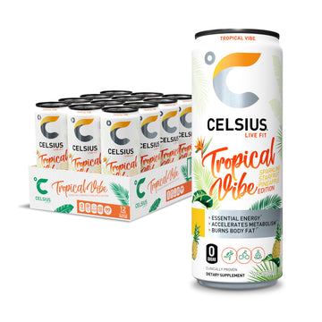 cELSIUS Sparkling Tropical Vibe Functional Essential Energy Drink 12 Fl Oz (Pack of 12)