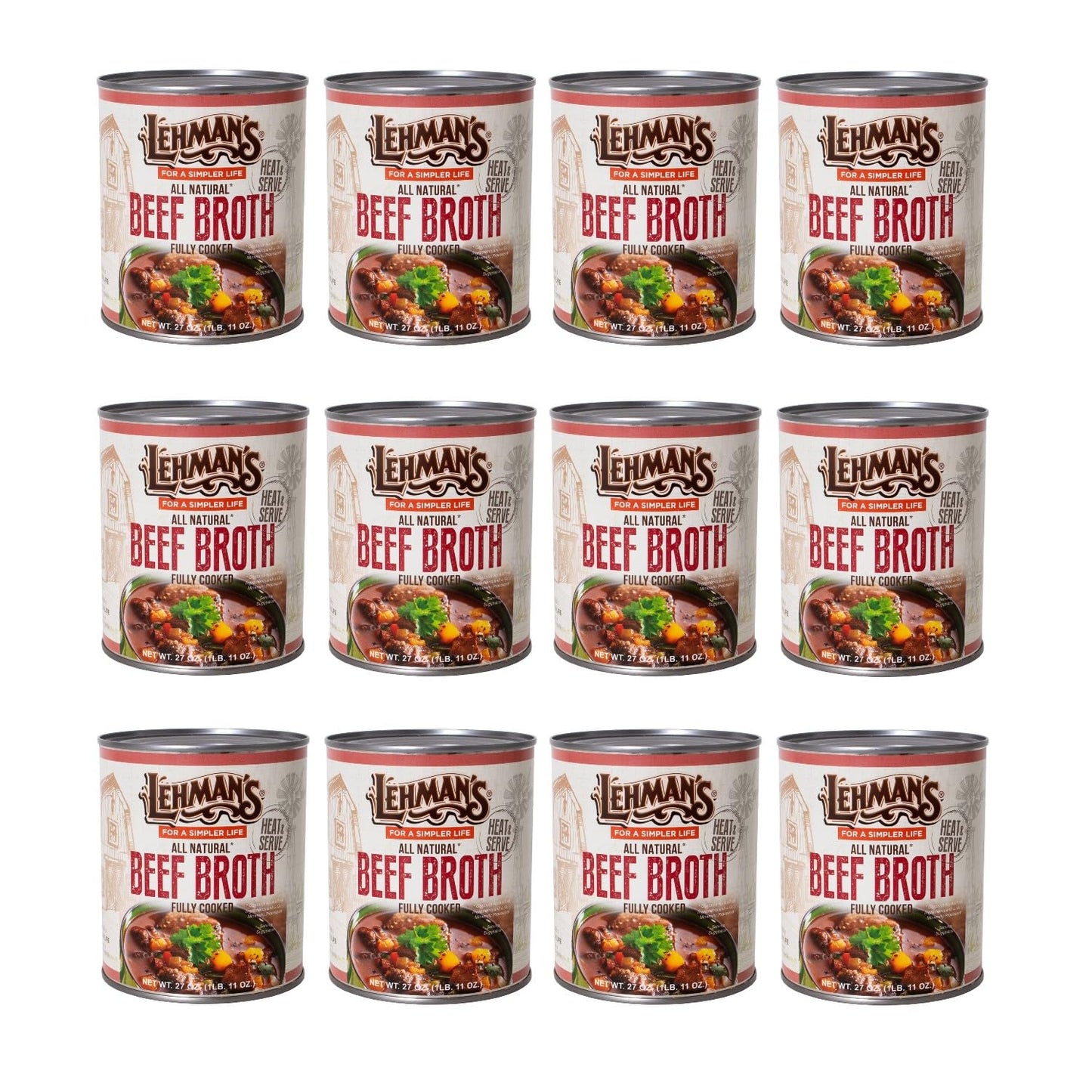 Lehmans Canned Beef Broth - All Natural Stock, 27 oz Can, Case of 12, Multicolor