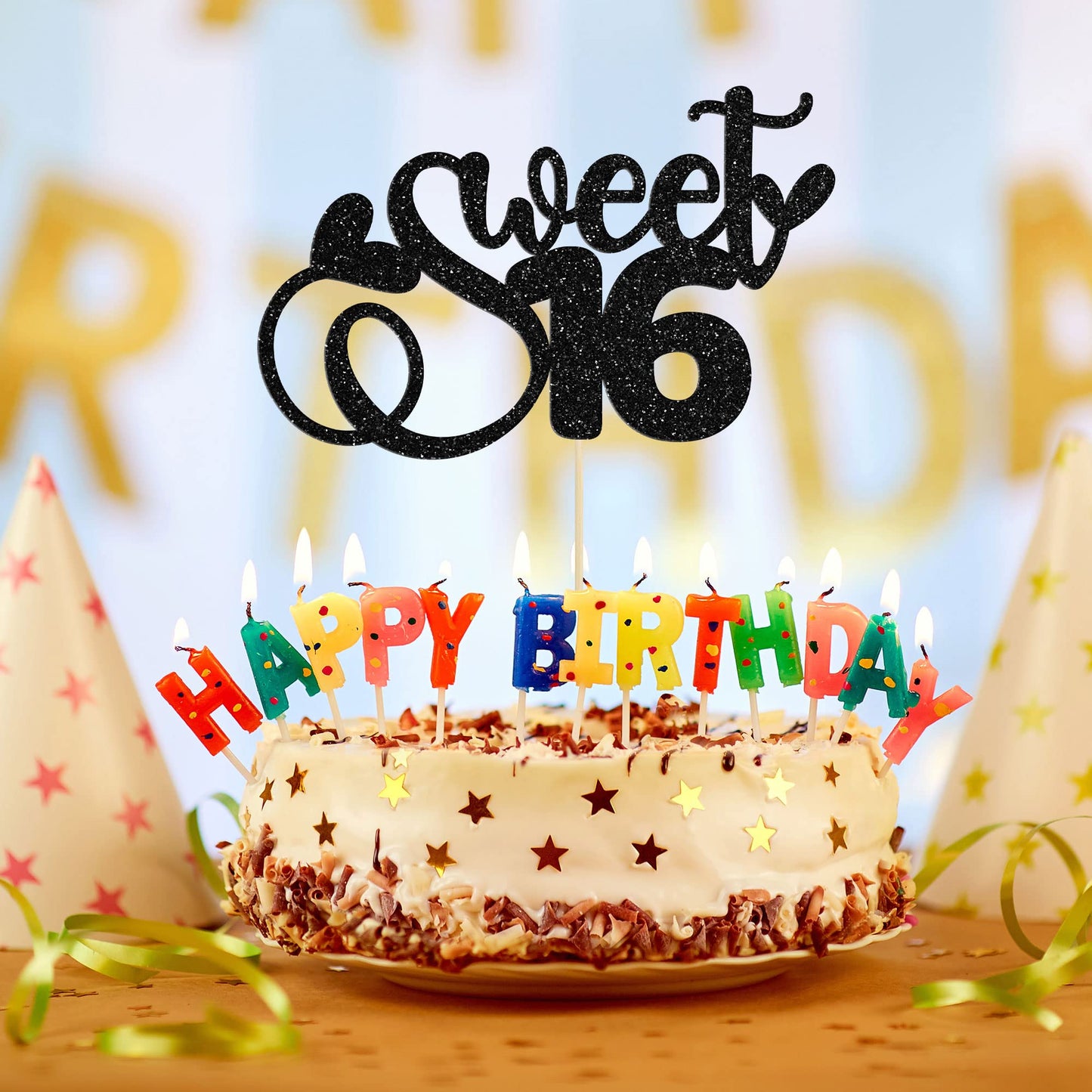 1Pc Sweet Teenager 16 Cake Topper Glitter 16Th Birthday Cake Pick For Cheers To 16 Years Old 16Th Birthday Party Cake Decoration