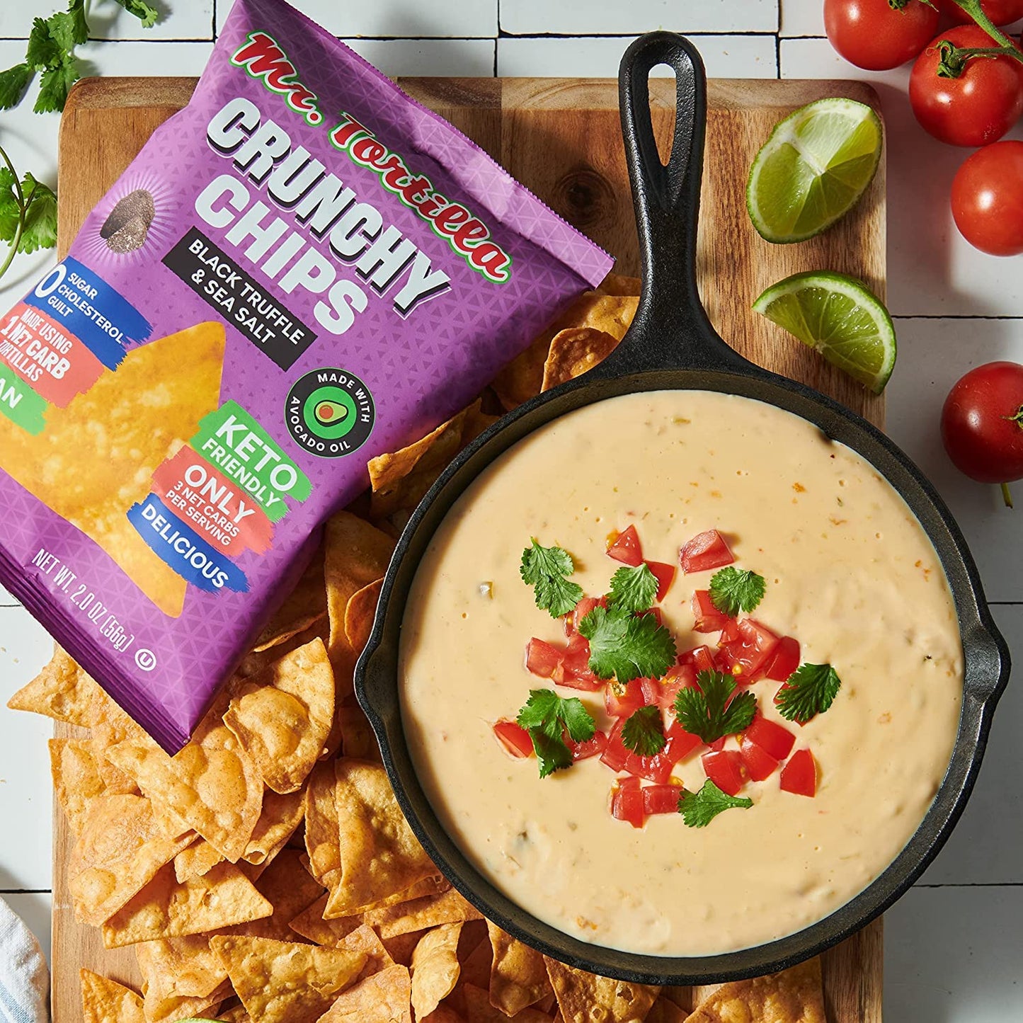 Mr. Tortilla Keto Chips - Dairy Free, 10g Protein, 3 Net Carbs, 2 oz Bags, Pack of 8
