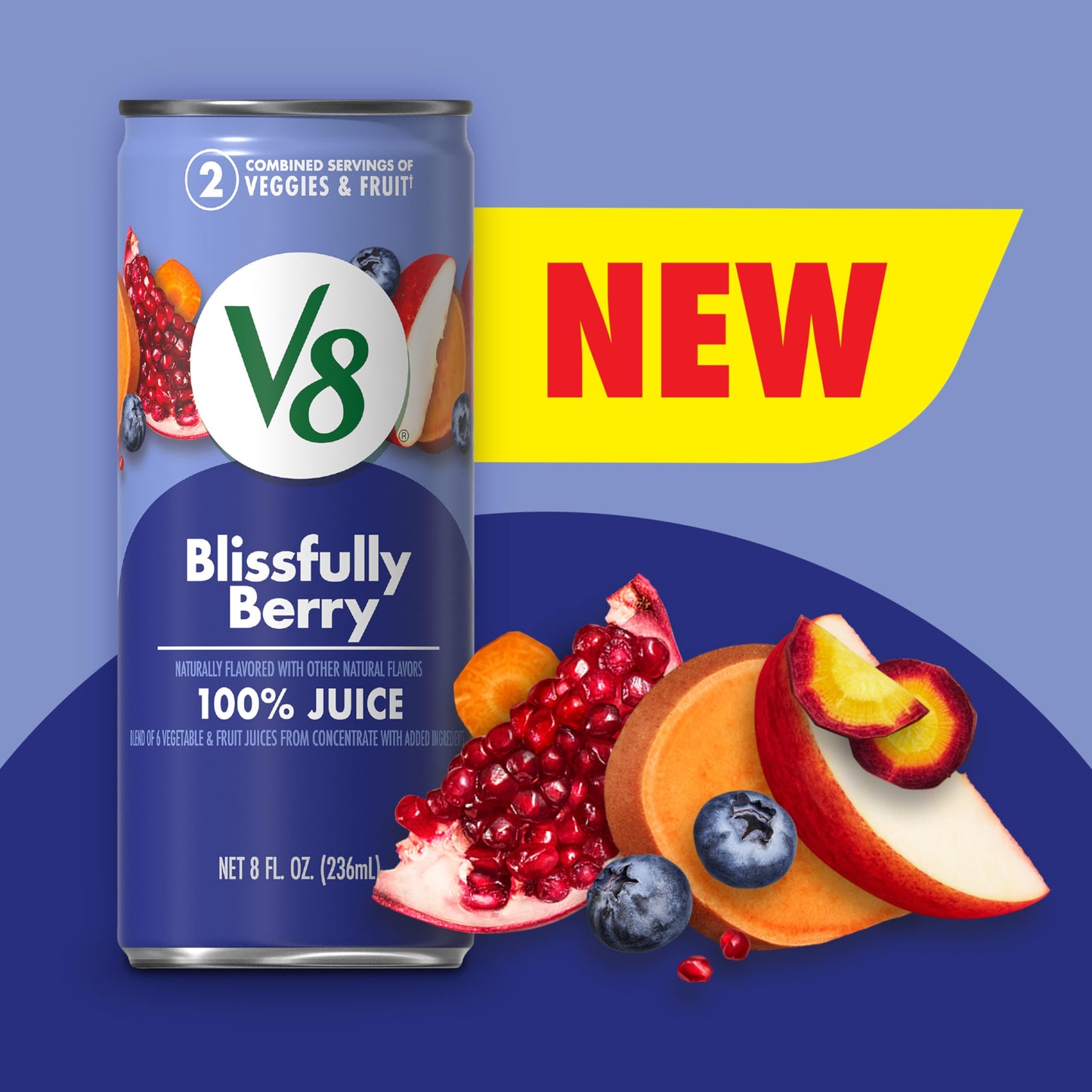 V8 Blissfully Berry 100% Fruit and Vegetable Juice, 8 fl oz Can (24 Pack)