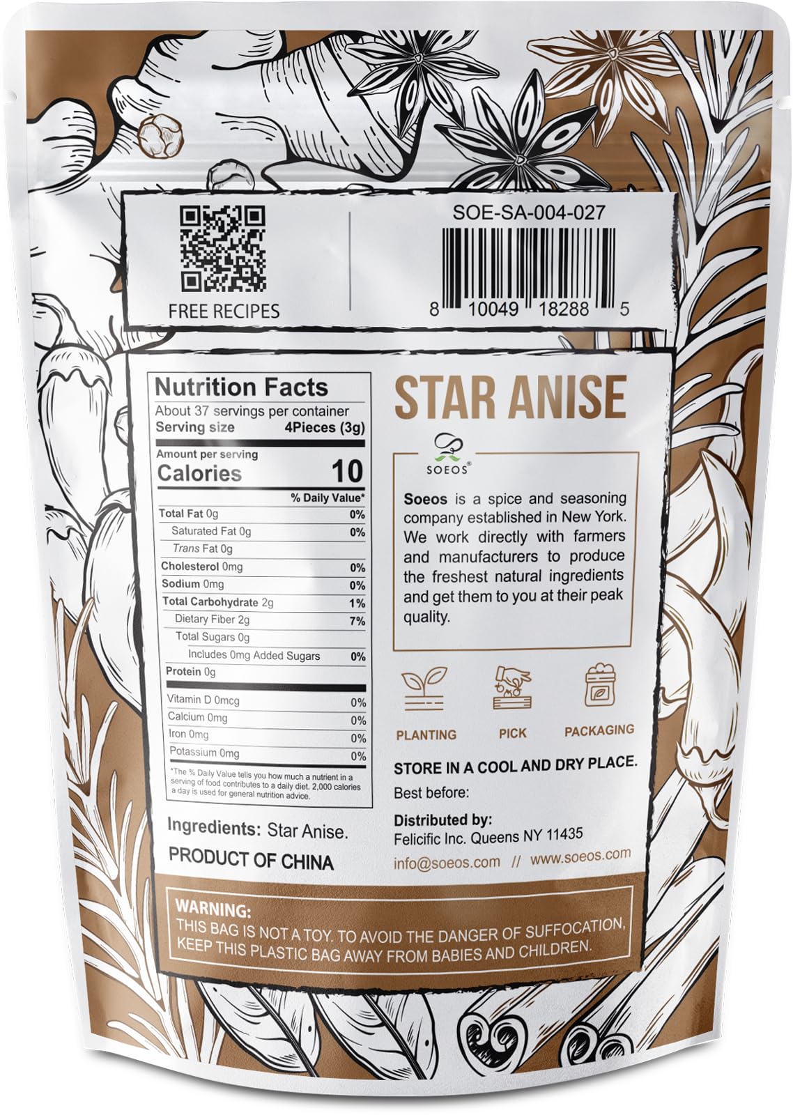 Soeos Star Anise, Anise Seeds, Whole Chinese Star Anise Pods For Baking And Tea, Star Anise Whole, 4 Oz