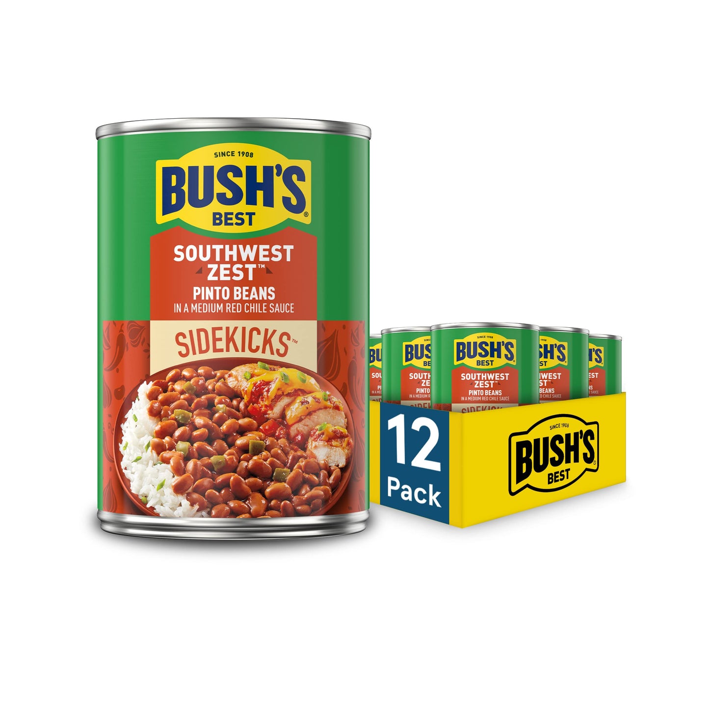 Bush'S Best 15 Oz Canned Southwest Zest Pinto Beans, Source Of Plant Based Protein And Fiber, Low Fat, Gluten Free, (Pack Of 12)