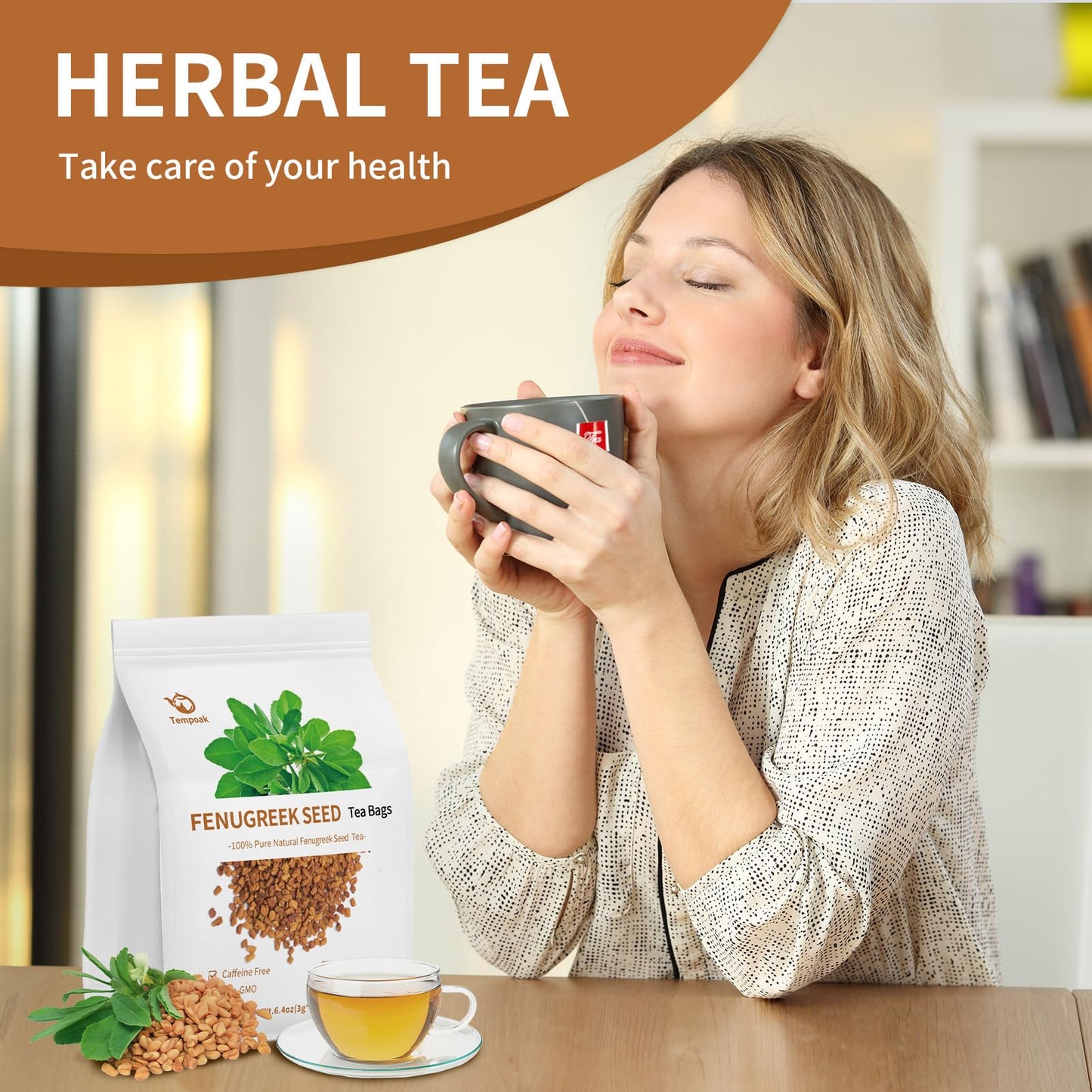 Tempoak Roasted Fenugreek Seeds Tea Bags - 60 Bags, 6.4 Oz, 100% Pure, Caffeine Free, Non-GMO, No Additives, Herbal Tea