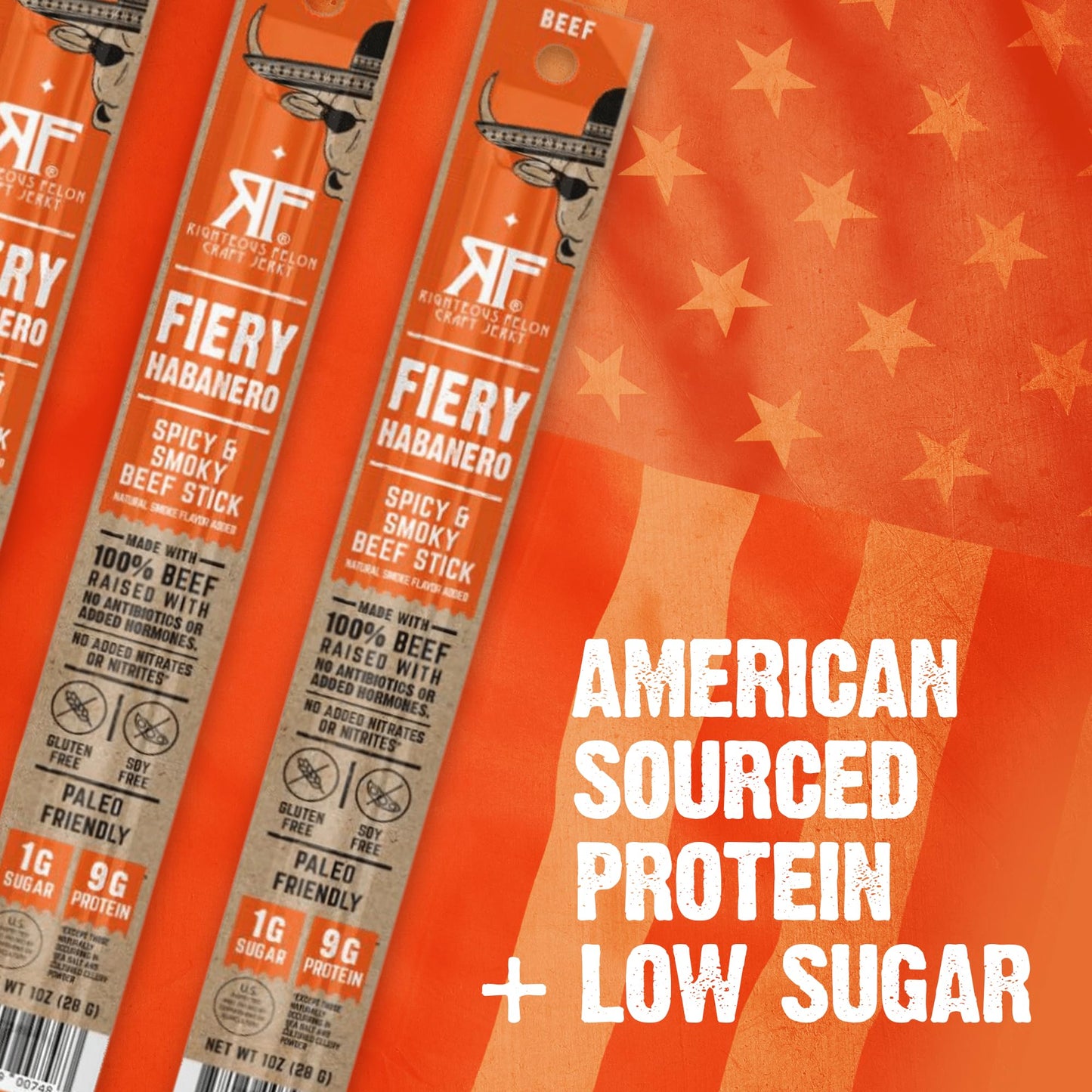 Righteous Felon Beef Sticks | Gluten Free, Low Sugar, High Protein | Fiery Habanero | 10 Ounce Pack