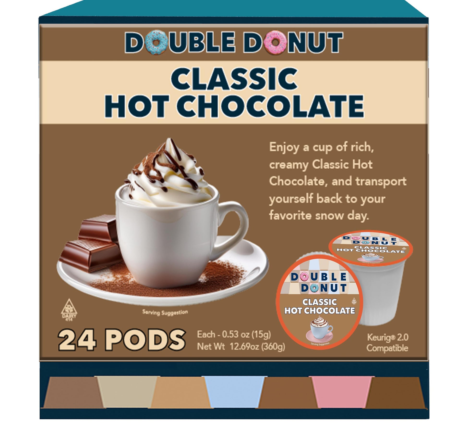 Double Donut Coffee Hot Chocolate Pods For Keurig K Cups Beverage Makers  Single Serve Classic Hot Cocoa Pods  24 Count