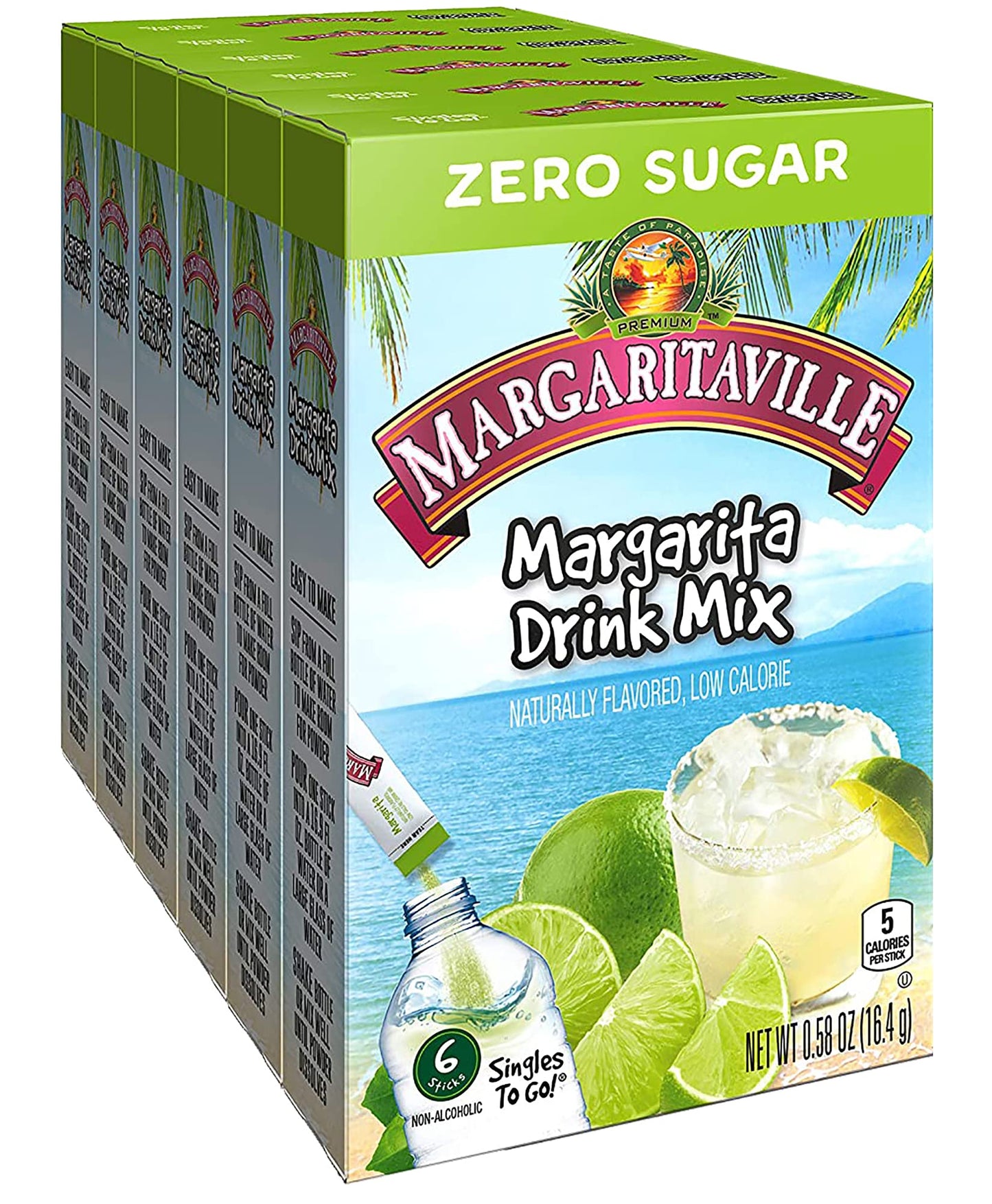 Margaritaville Singles To Go Water Drink Mix - Margarita Flavor, Non-Alcoholic, 6 Pack, 0.58 Ounce Sticks