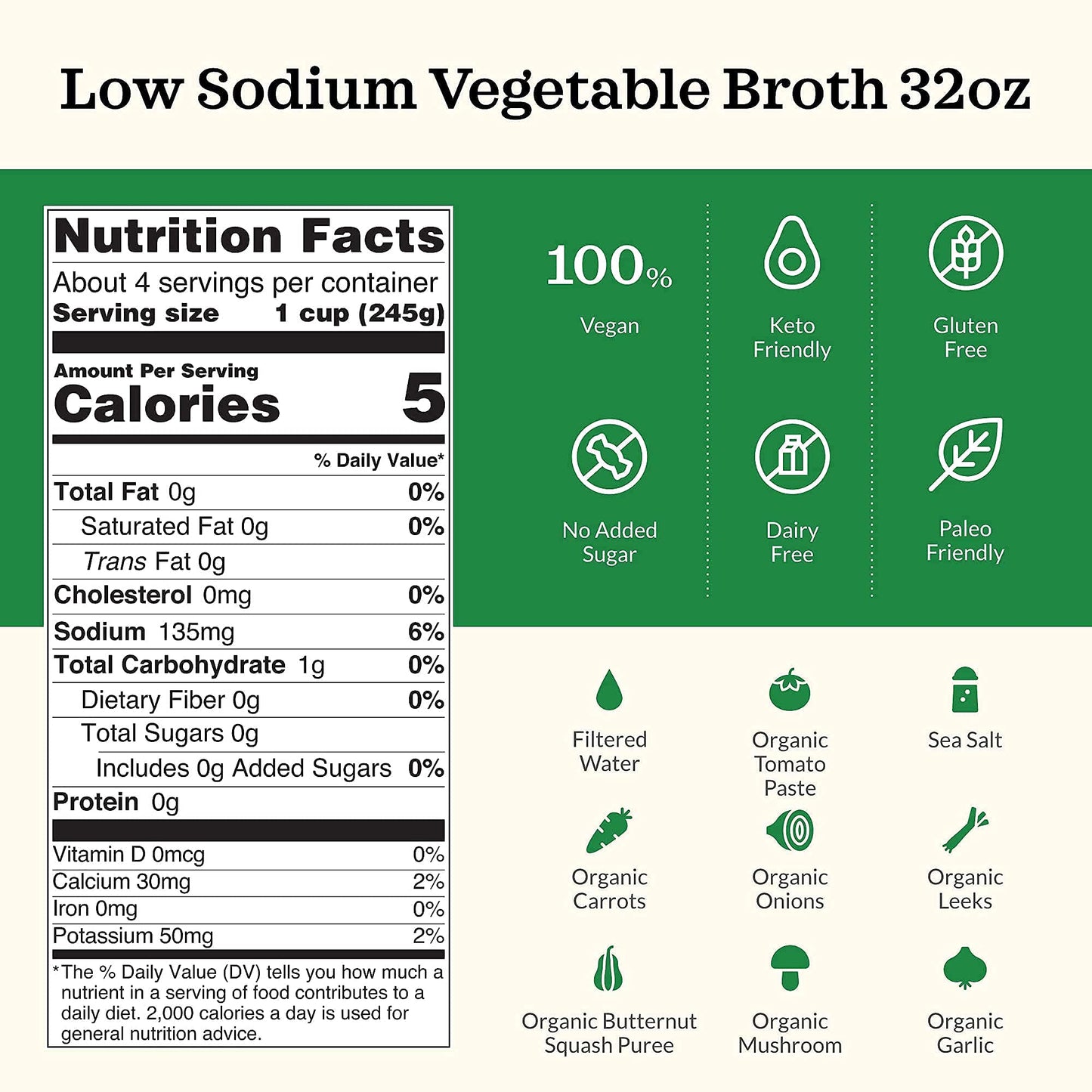 Kettle & Fire Organic Vegetable Cooking Broth Low Sodium, 32 Ounce