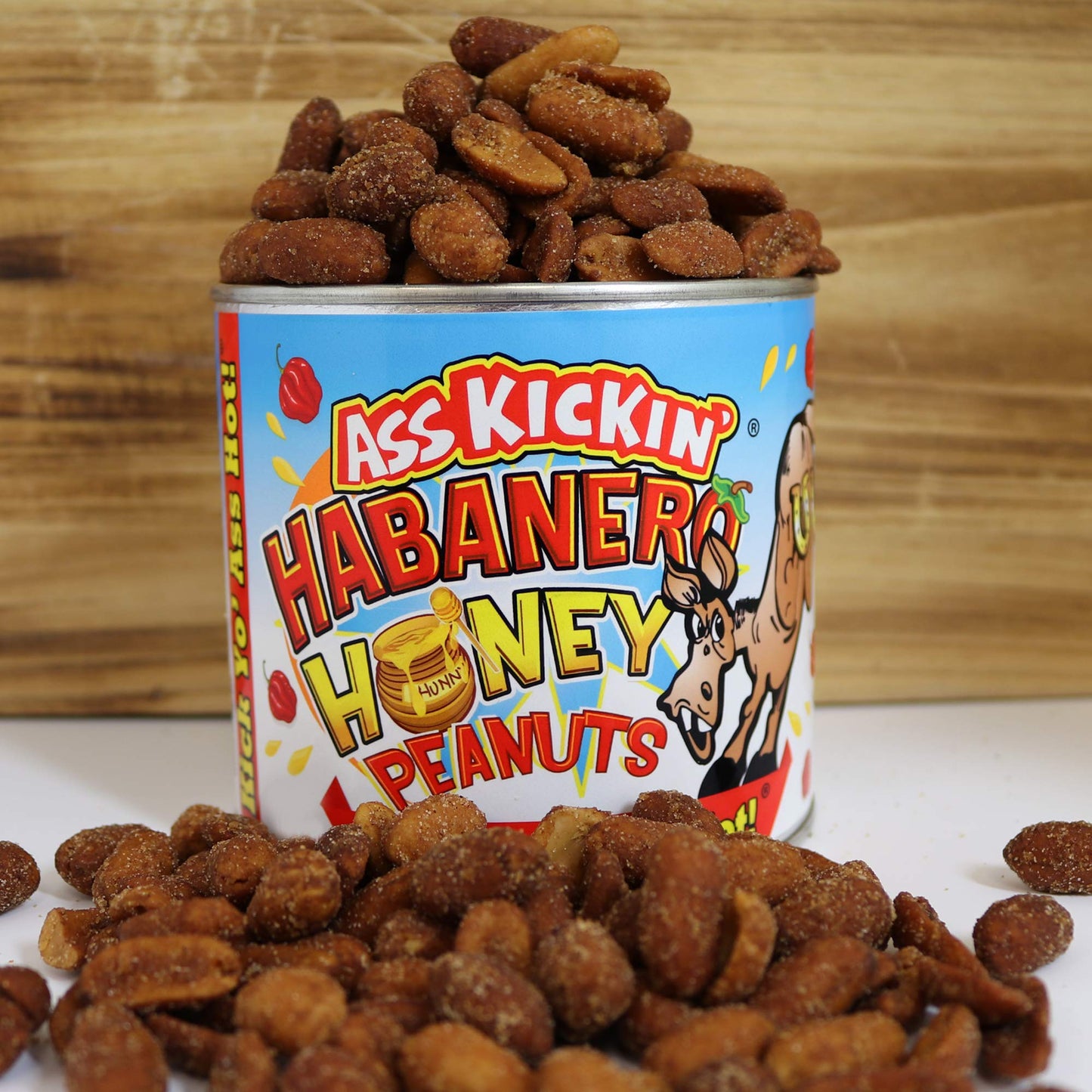 ASS KICKIN Roasted Spicy Hot Peanuts - Habanero Honey Flavor - 4.25 oz - Gourmet Snack