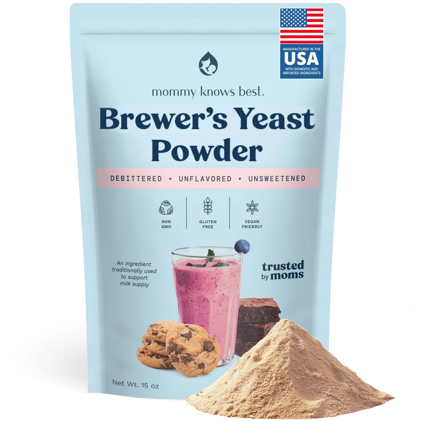 Mommy Knows Best Brewers Yeast Powder, Gluten-Free, 15 oz, Debittered