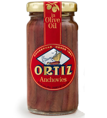 Ortiz Anchovies in Olive Oil 3.35oz/95g | Premium Spanish Anchovy Filets in Olive Oil [3.35oz/95gr Glass Jar]
