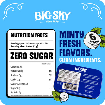 Big Sky Sugar Free Peppermint Candy, 50g Tin - 6 Count Display Tray