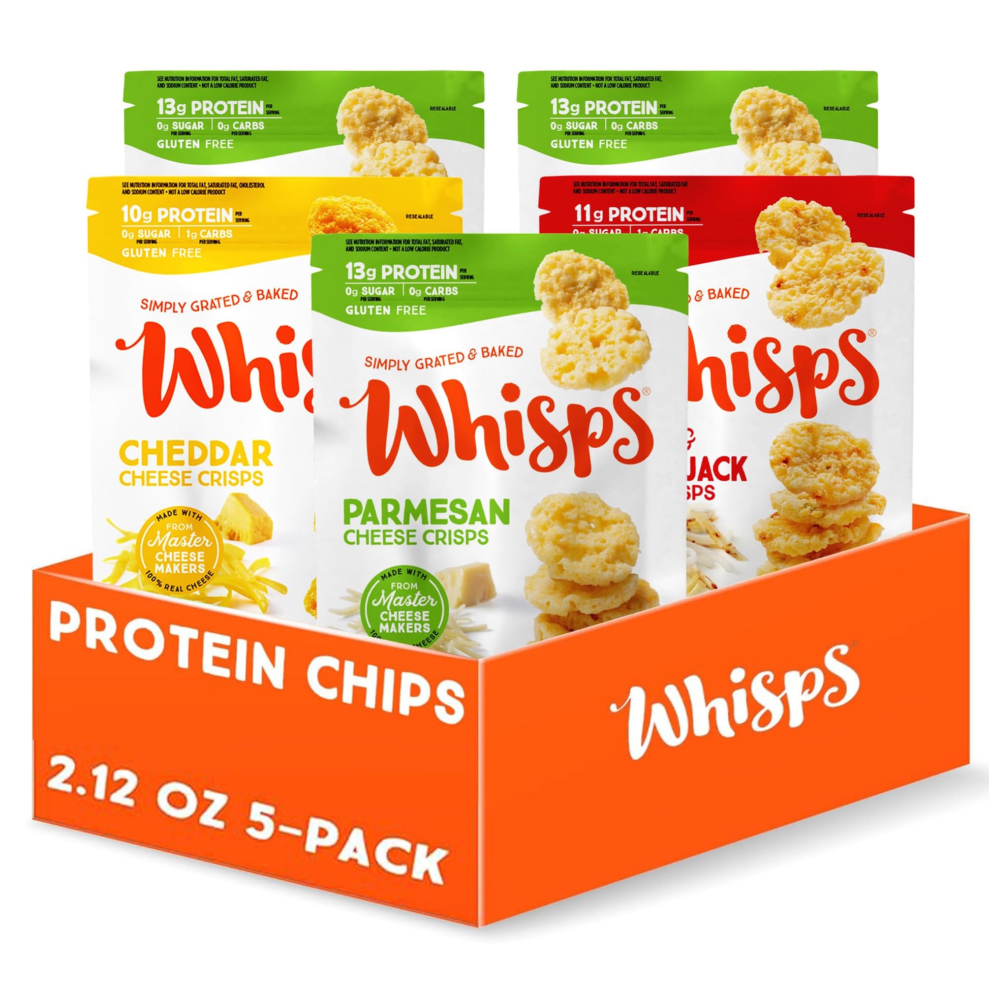 Whisps Cheese Crisps Variety Pack | Protein Chips | Healthy Snacks | Protein Snacks  Gluten Free  High Protein  Low Carb Keto Food | Parmesan  Cheddar  Asiago (2.12 Oz  5 Pack)