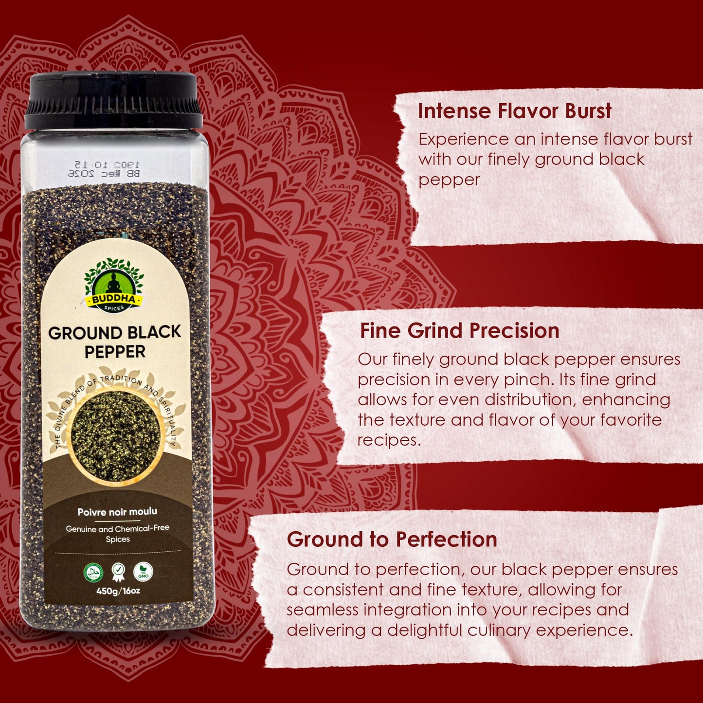 Buddha Spices Inc. Black Pepper Ground 28 Mesh - 450G