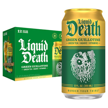 Liquid Death, Green Guillotine Iced Tea, 12-Pack (12 oz Cans), Green Tea, Low Calorie, No Artificial Sweeteners, B12 & B6 Vitami
