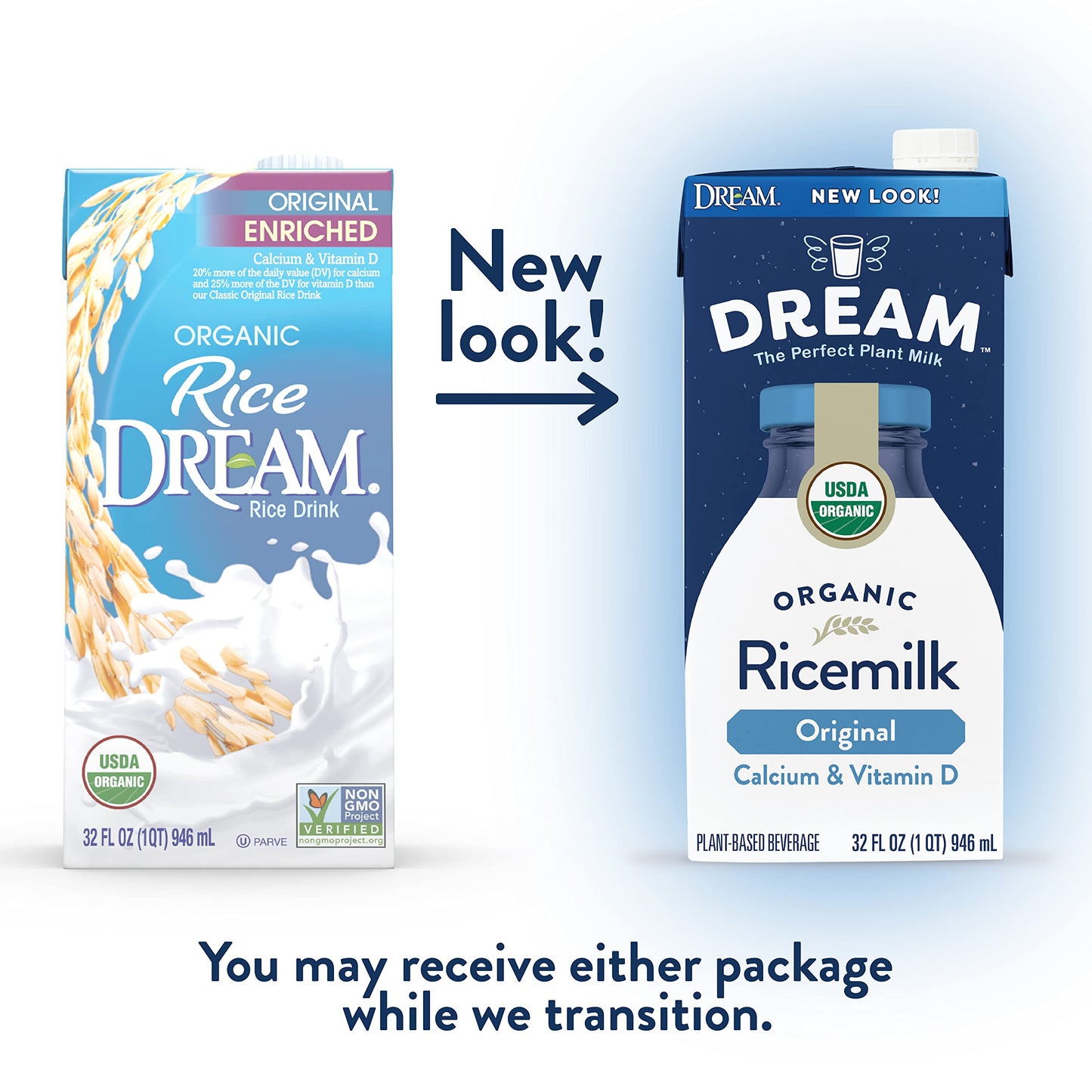 Rice Dream Organic Rice Milk Drink, Enriched Original, Calcium & Vitamin D, Vegan Dairy Alternative, Lactose Free, Shelf Stable,