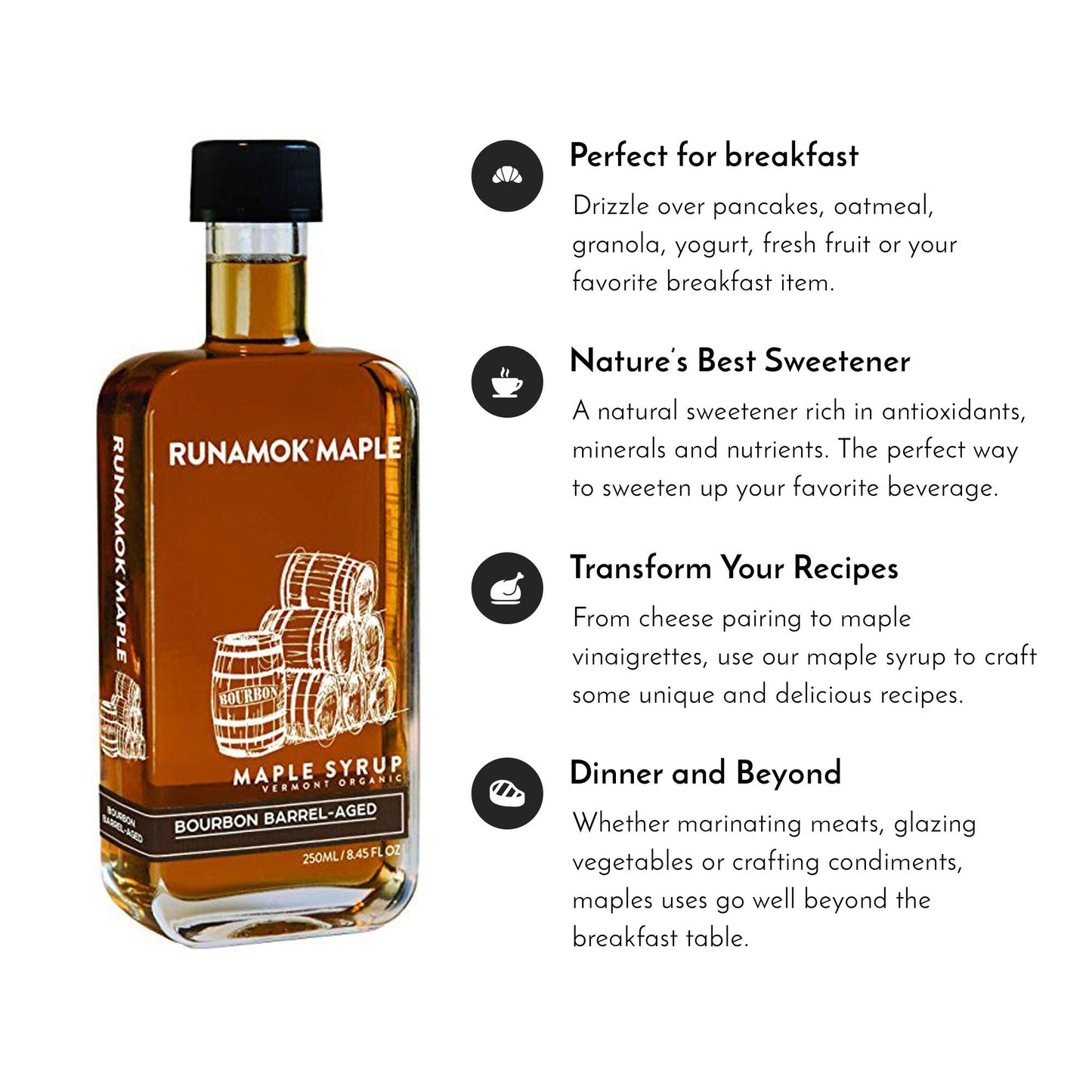 Runamok Organic spirit-inspired flavor Barrel Aged Maple Syrup, Pure Vermont Maple Syrup, 8.45 Fl Oz (250mL)