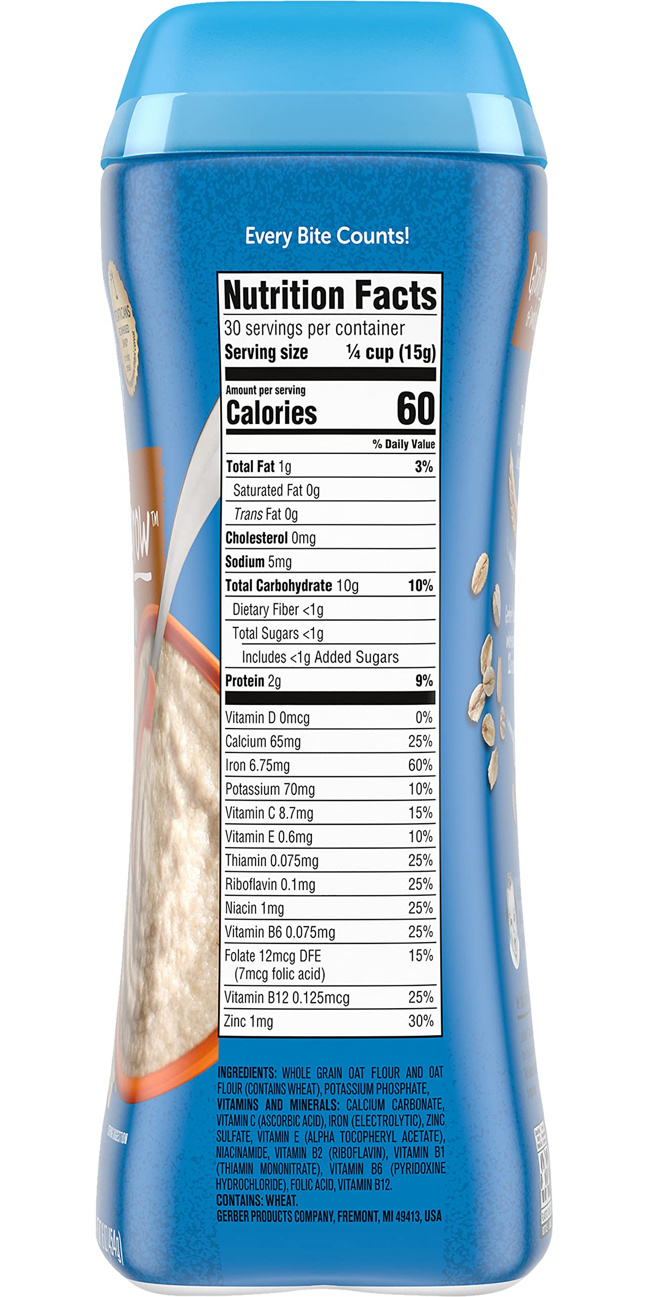 Gerber Cereal For Baby 1St Foods Grain & Grow Oatmeal Cereal, Made With Whole Grains & Essential Nutrients, Non-Gmo, For Support