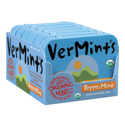 Organic Breath Mints by VerMints, PepperMint Flavor, All Natural, Non-GMO, Nut Free, Gluten Free, Vegan, KSA Kosher, Pack of 6, 