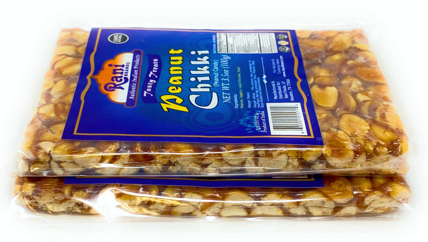Rani Peanut Chikki (Brittle Candy) 3.5Oz (100G) X Pack Of 2 ~ All Natural | Vegan | No Colors | Gluten Friendly | Indian Origin