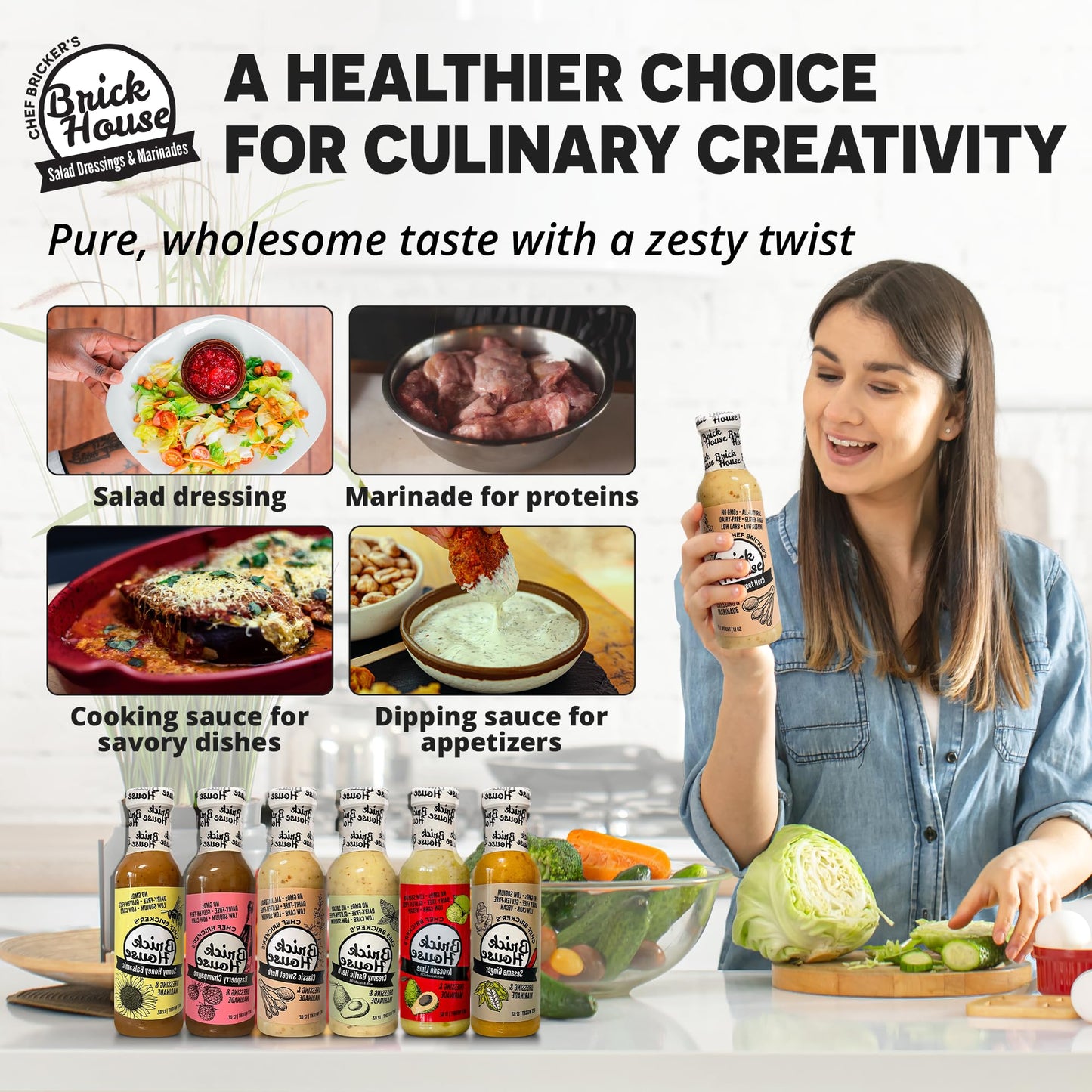 Low Sodium Salad Dressing, 6Pk Six Different Flavors Vegan Salad Dressing Option, Balsamic Vinaigrette Dressing, Avocado Ranch D