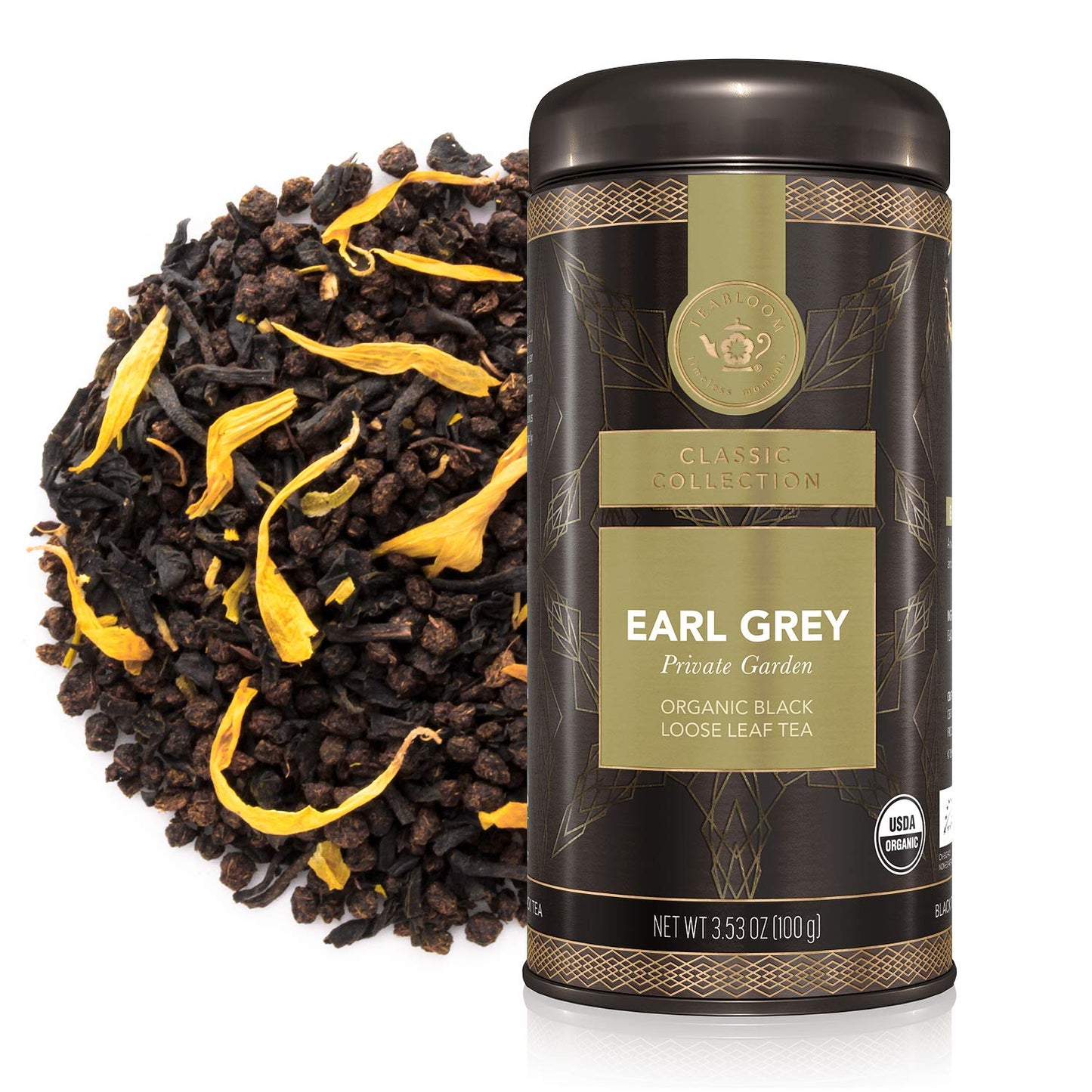 Teabloom Organic Black Tea, Earl Grey Private Garden Loose Leaf Tea, Classic Assam Whole Leaf Blend, USDA Certified Organic, Kos
