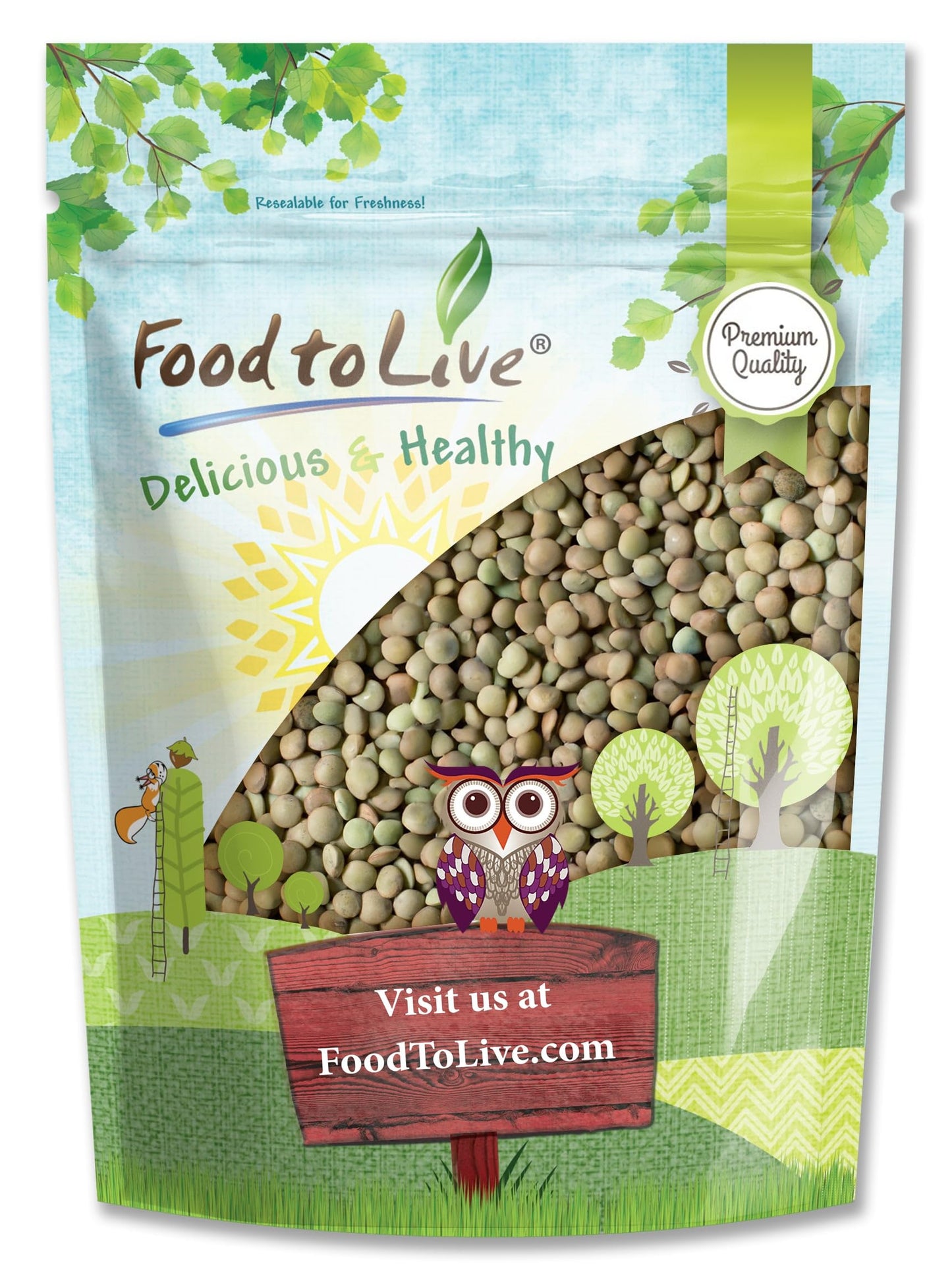 Food to Live - Whole Green Lentils, 2.5 Pounds Dried Raw Lentils, Sproutable, Kosher, Vegan. Rich in Dietary Fiber, and Protein.