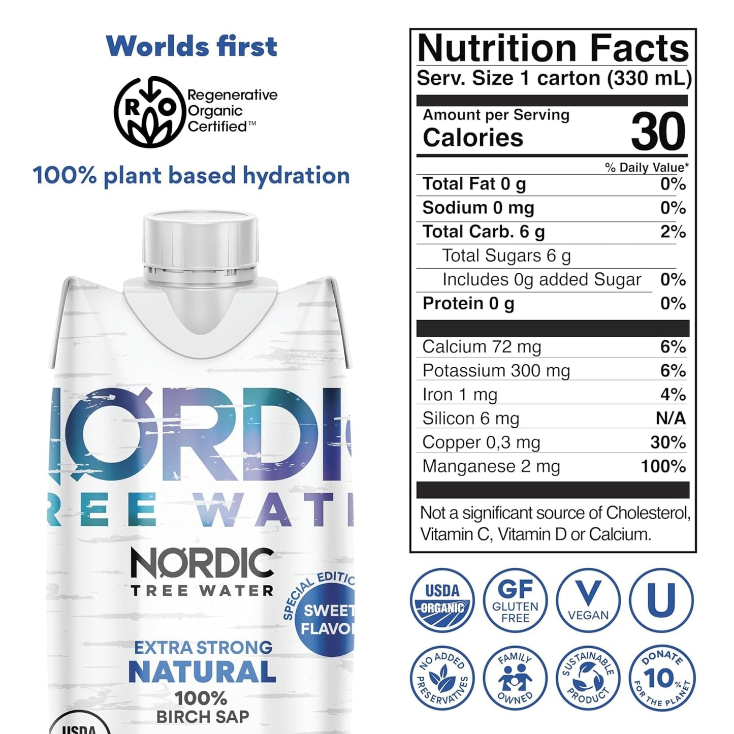 Extra Strong Regenerative Organic Certified Birch Tree Sap - Electrolytes, Minerals, Prebiotics & Vitamins, Finland Wild Harvest