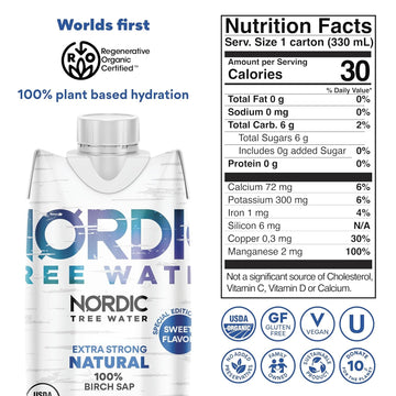 Extra Strong Regenerative Organic Certified Birch Tree Sap - Electrolytes, Minerals, Prebiotics & Vitamins, Finland Wild Harvest