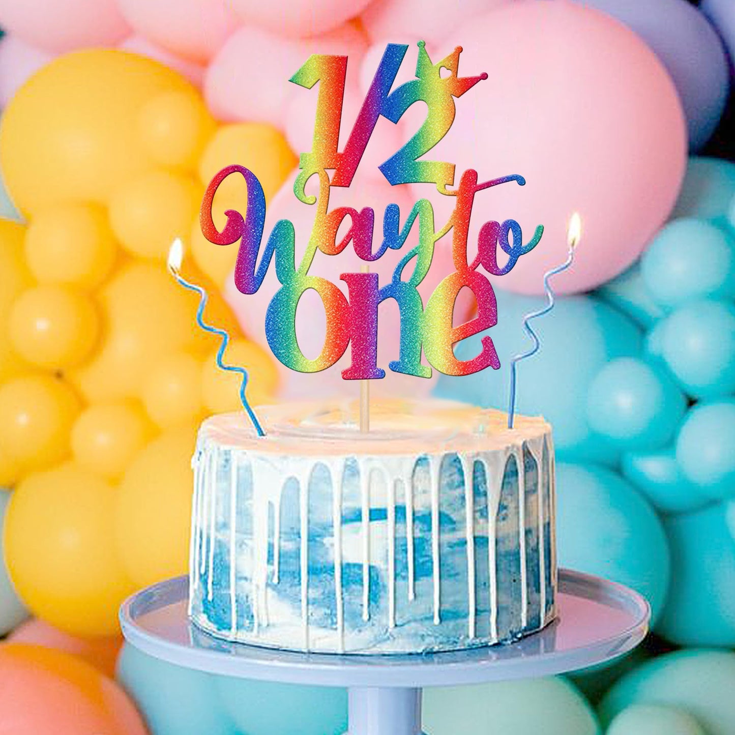 1 Pcs 1/2 Half Way To One Cake Topper Glitter Half Way To Go Cake Pick Happy 6 Months Birthday Cake Decoration For Baby Happy 6